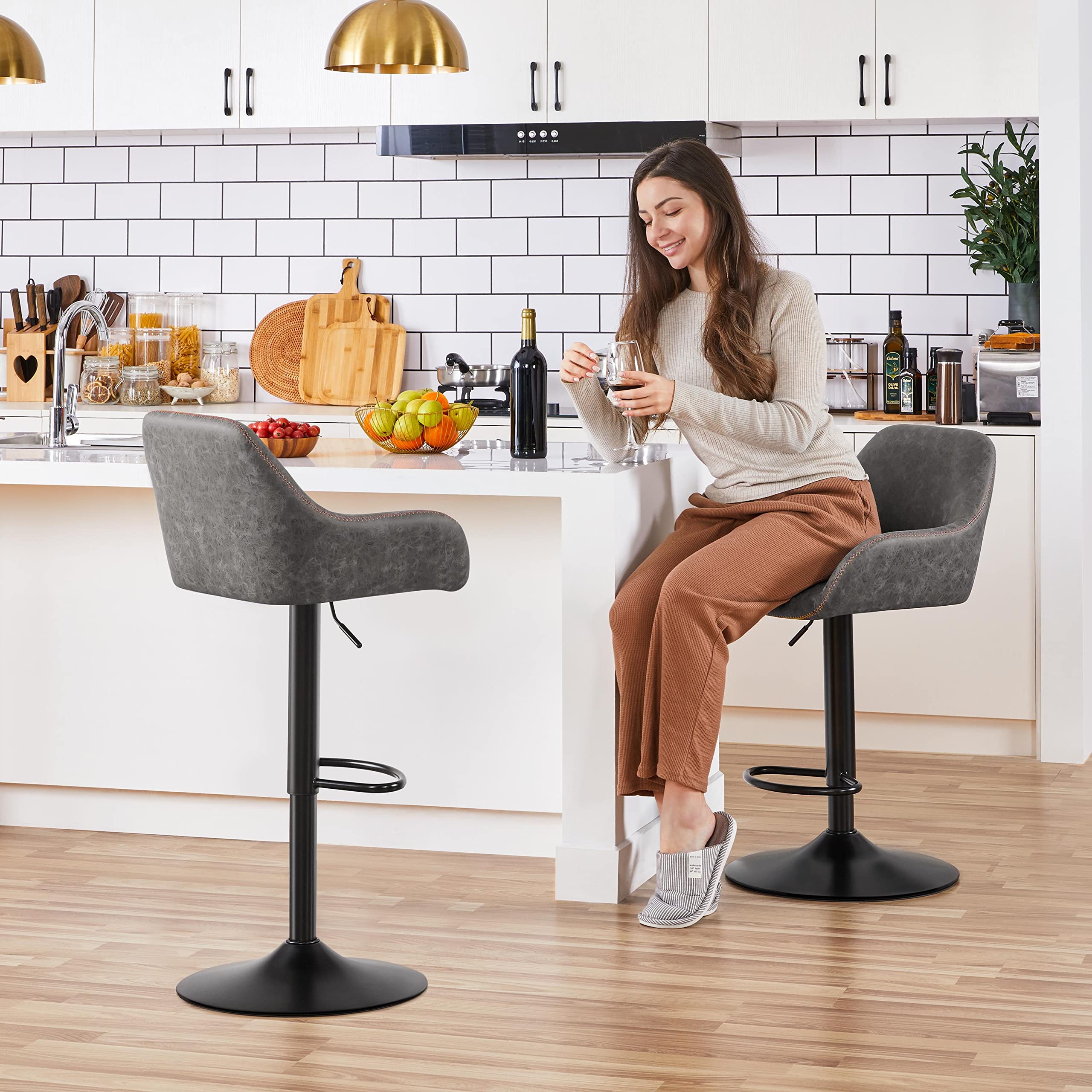 Yaheetech 4-Pack Adjustable PU Leather Swivel Bar Stools with Backrest & Footrest - Counter Height Kitchen Island Stools for Home, Dining Room, or Bar - Grey (Modern Comfort Seating for Entertaining & Relaxation)