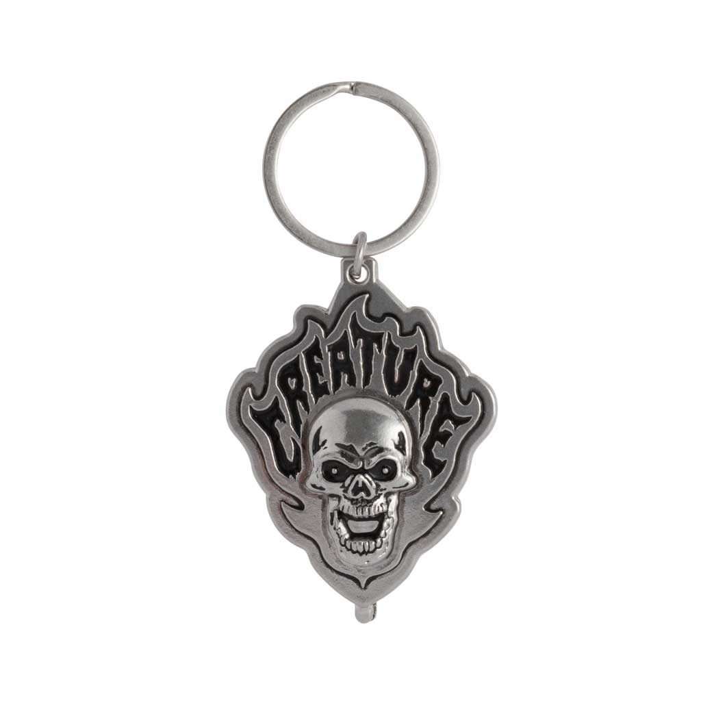 Creature Bonehead Flame Keychain - Nickel Plated - Perfect for Horror Fans, Cosplay & Halloween Accessories