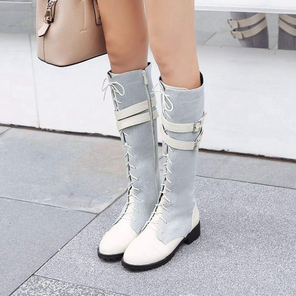 GIY Women's Winter Faux Fur Combat Boots - Waterproof Snow Boots with Buckled Straps & Side Zipper - Round Toe Riding Boots for Cold Weather, Outdoor Activities & Fashion Streetwear