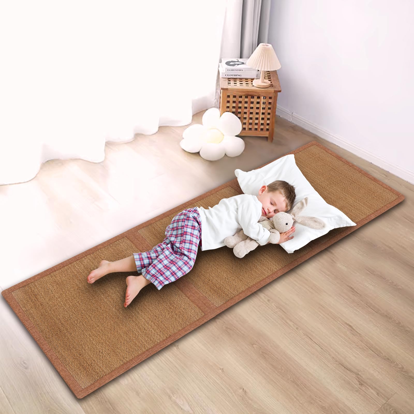 Japanese Tatami Mat - 3PCS 2x2 Ft Natural Rattan Futon Floor Mattress for Sleeping, Meditation & Yoga | Brown Rattan Area Rugs | Perfect for Zen Decor, Japanese Tea Rooms & Home Yoga Studios
