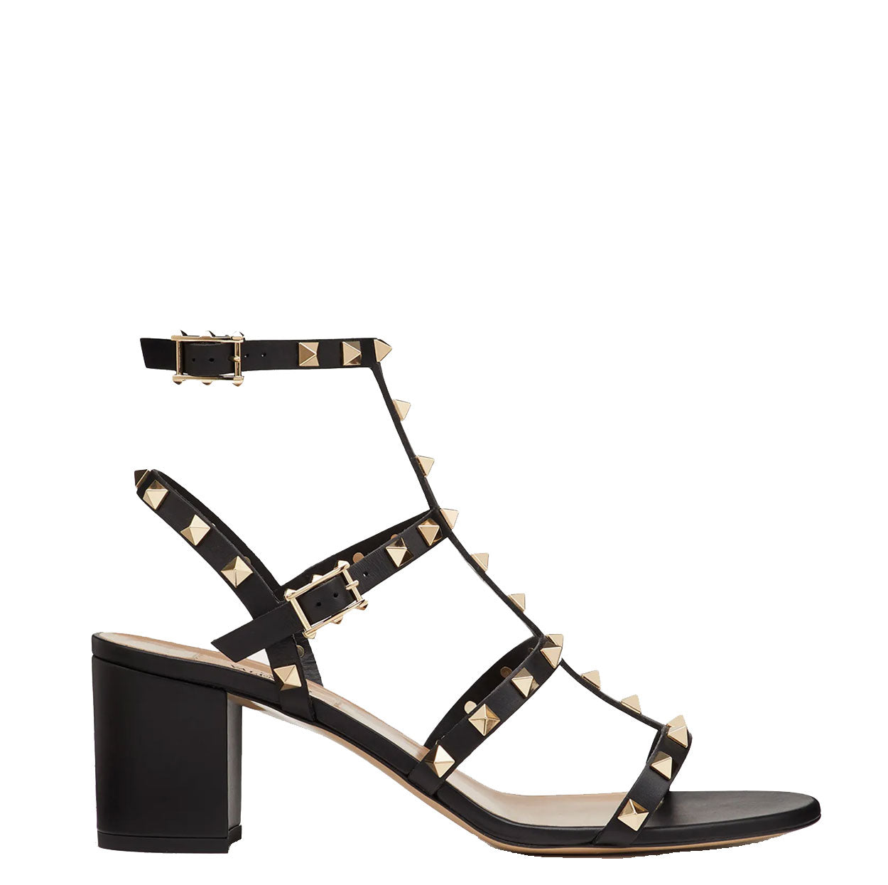Valentino Rockstud Gladiator Block Heels 60mm - Black Leather Strappy Sandals for Women | Perfect for Evening Parties, Date Nights & Special Occasions