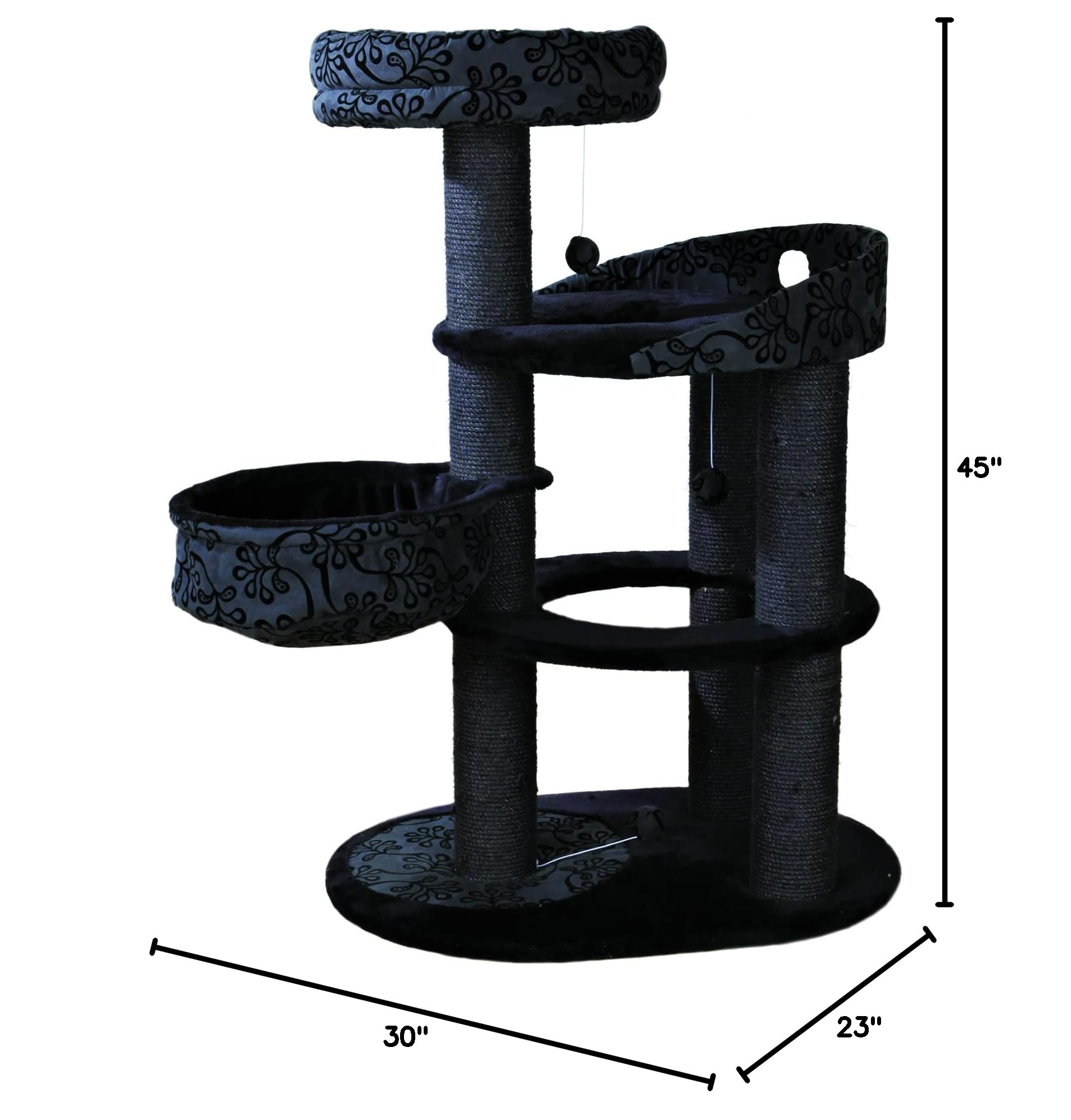 Premium 50-inch TRIXIE Filippo Cat Tower with Sisal Scratching Posts, Multi-Level Cat Tree with Hammock, Plush Bed & Dangling Toys for Indoor Cats - Perfect for Play, Rest & Climbing in Home or Office (Black)