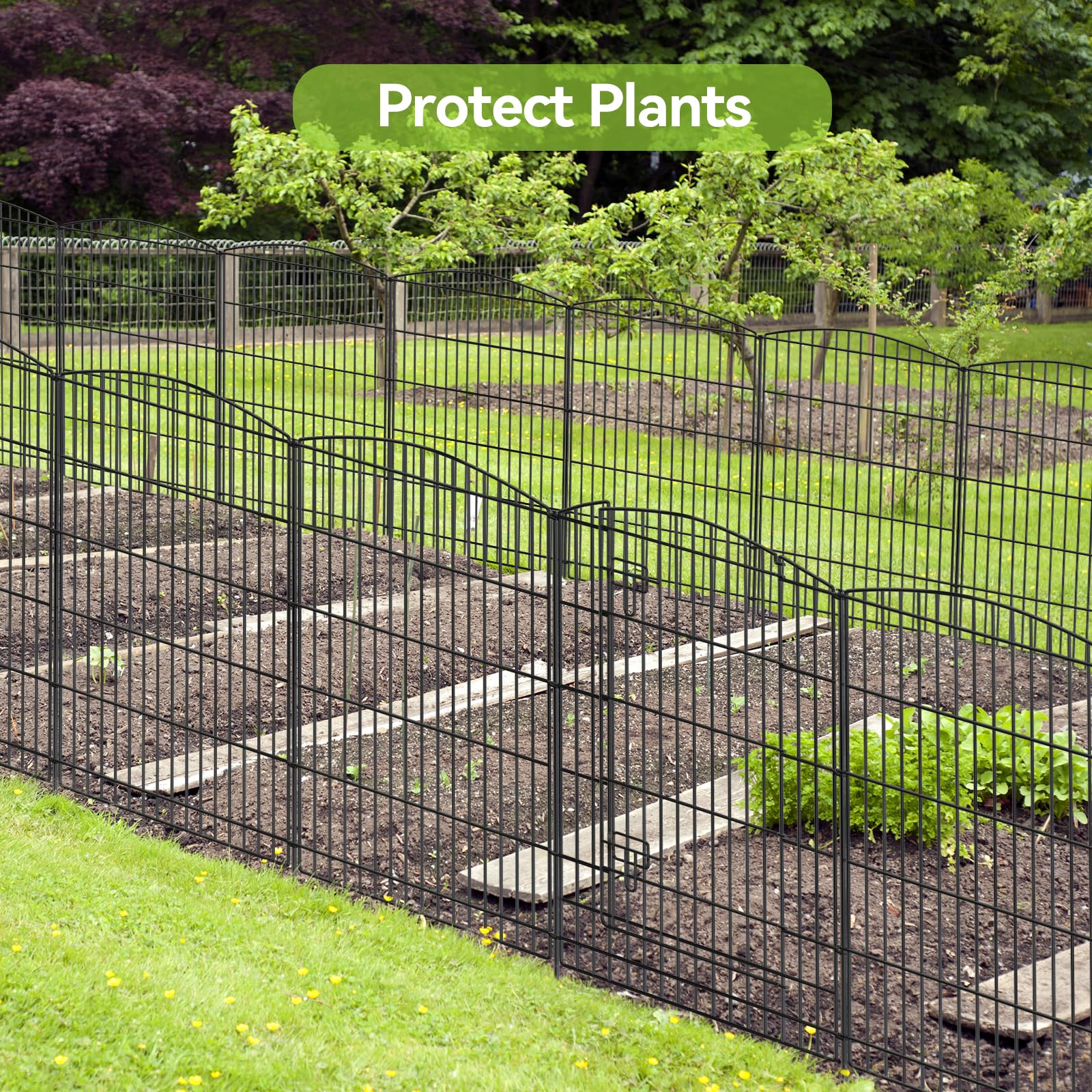 INJOPEXI 6-Panel Decorative Garden Fence - 13ft Length x 36in Height Rustproof Metal Wire Animal Barrier with Gate - No Dig Temporary Fencing for Rabbits, Dogs, Pets - Perfect for Patio, Yard, Outdoor Decor & Garden Protection