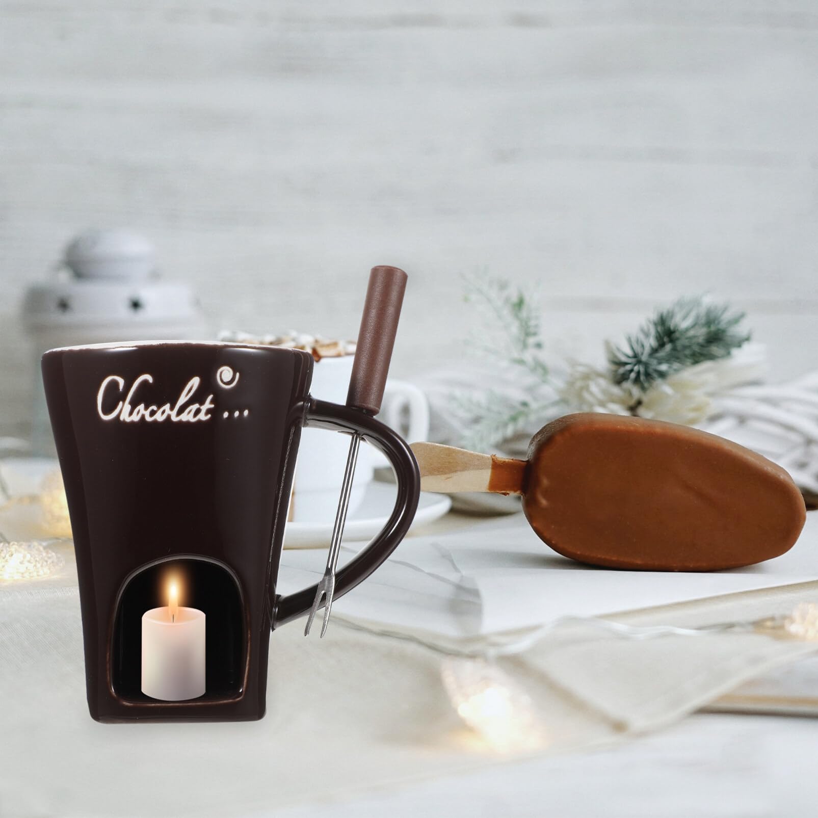 Premium Chocolate Fondue Pot Set - Ceramic Melting Pot for Chocolate, Butter & Cheese - Multi-Function Fondue Warmer Bowl for Stove & Home Use - Perfect for Parties, Desserts & Romantic Dinners