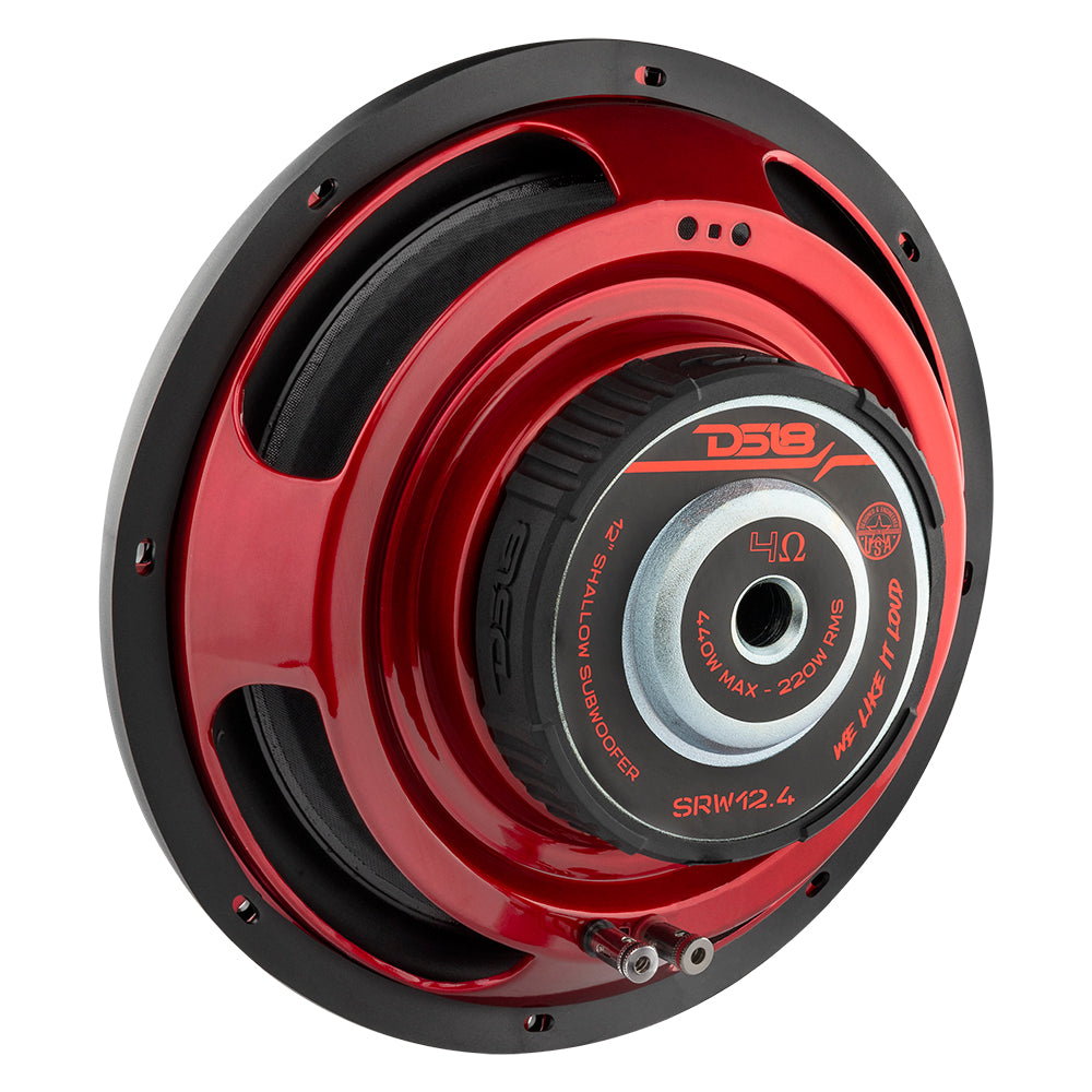 SRW Shallow Mount 12-Inch Car Subwoofer - 220 Watts RMS, SVC 4 Ohm - Powerful Bass for Trucks, SUVs & Custom Car Audio Systems