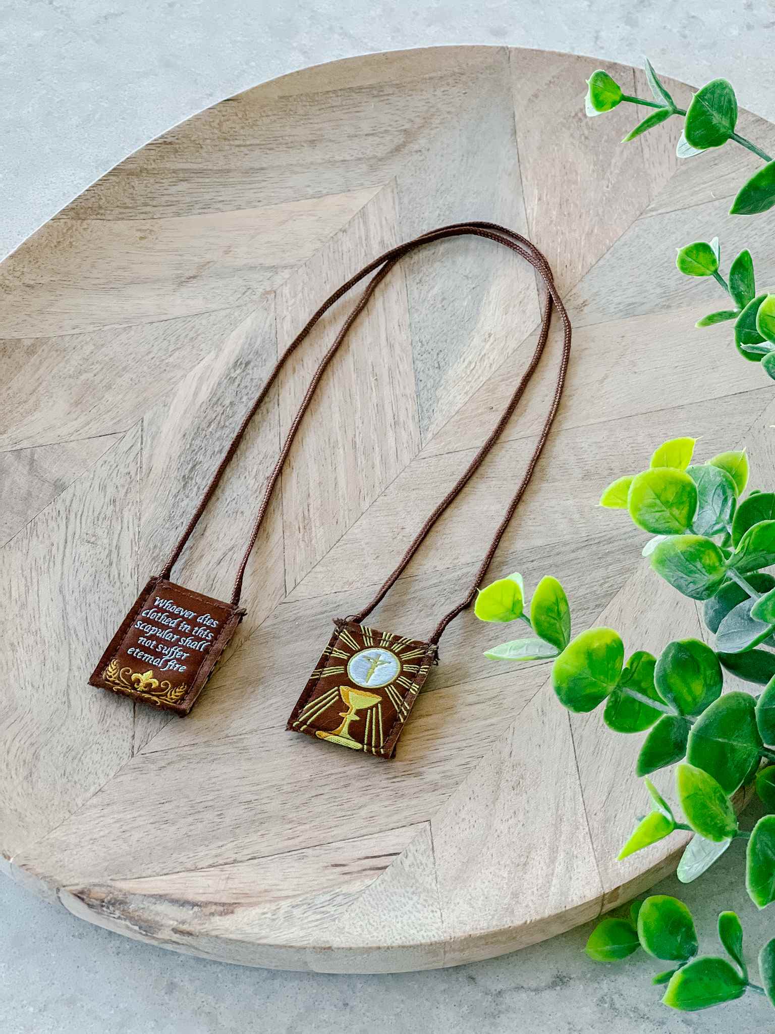 Kids Brown Scapular with Gold Trim - Religious First Communion Gift for Children - Perfect for Church, Prayer & Special Occasions