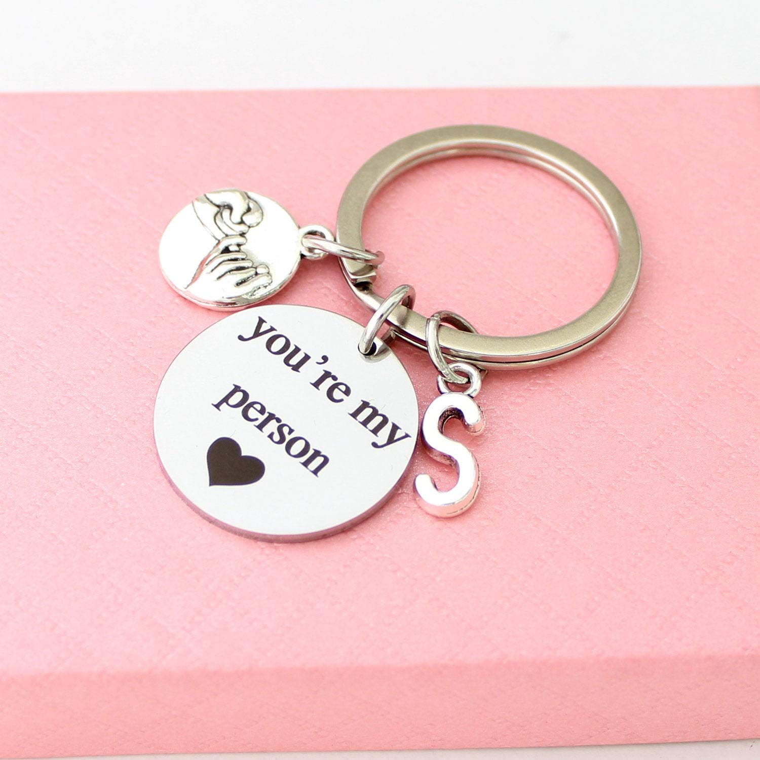 Initial Keychain - Pinky Promise 'You're My Person' Couple Keychain for Birthday, Christmas, Lovers & Best Friends - Perfect Gift for Boyfriend, Girlfriend, Couples & Friendship - Great for Anniversaries, Valentine's Day & Everyday Carry