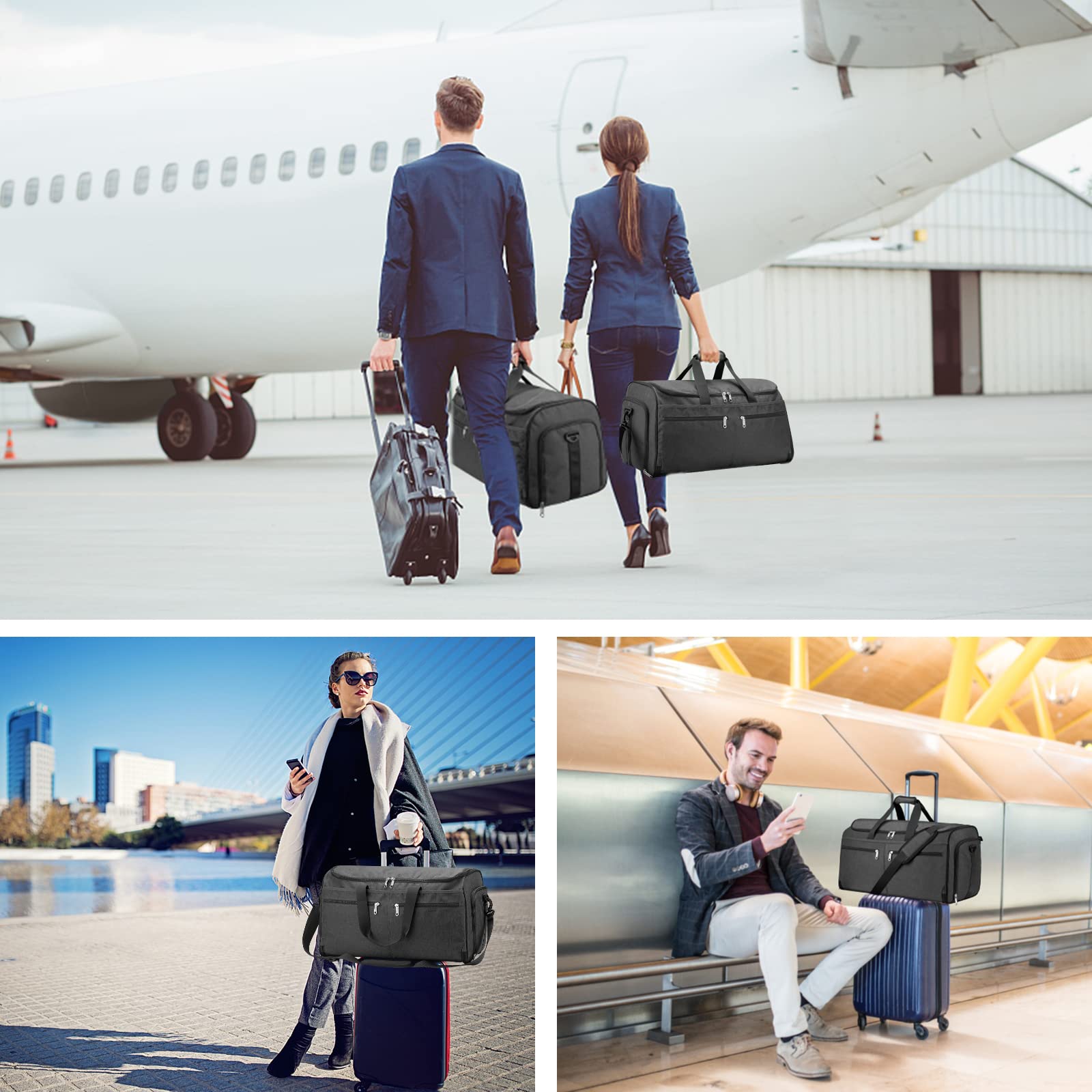 Bukere Convertible Carry-On Garment Duffle Bag for Men & Women - 2-in-1 Hanging Dress Suitcase with Shoe Compartment - Travel Luggage for Business Trips & Weekend Getaways - Midnight Grey