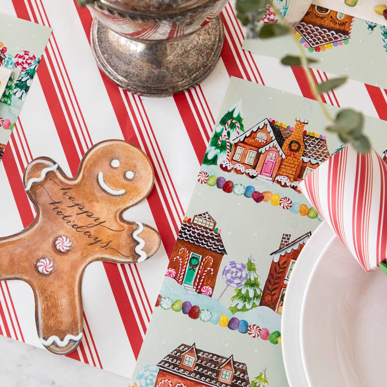 Christmas Gingerbread Village Placemat Set of 4 - Holiday Table Decor for Dining, Kitchen, and Party - Non-Slip Heat Resistant Coasters for Festive Gatherings