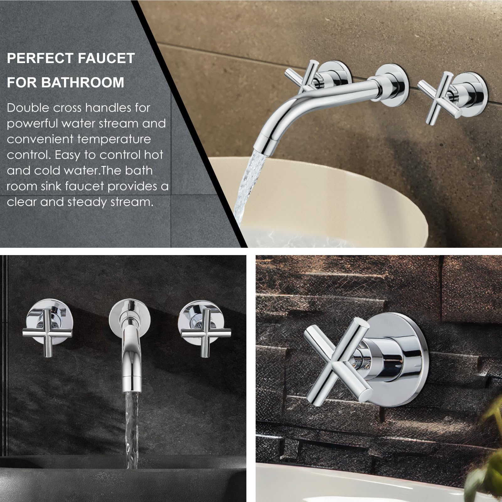 Midanya Double Handle Bathroom Sink Faucet - 3 Hole Widespread Mixer Tap for Vanity, Polish Chrome - Perfect for Modern Bathrooms
