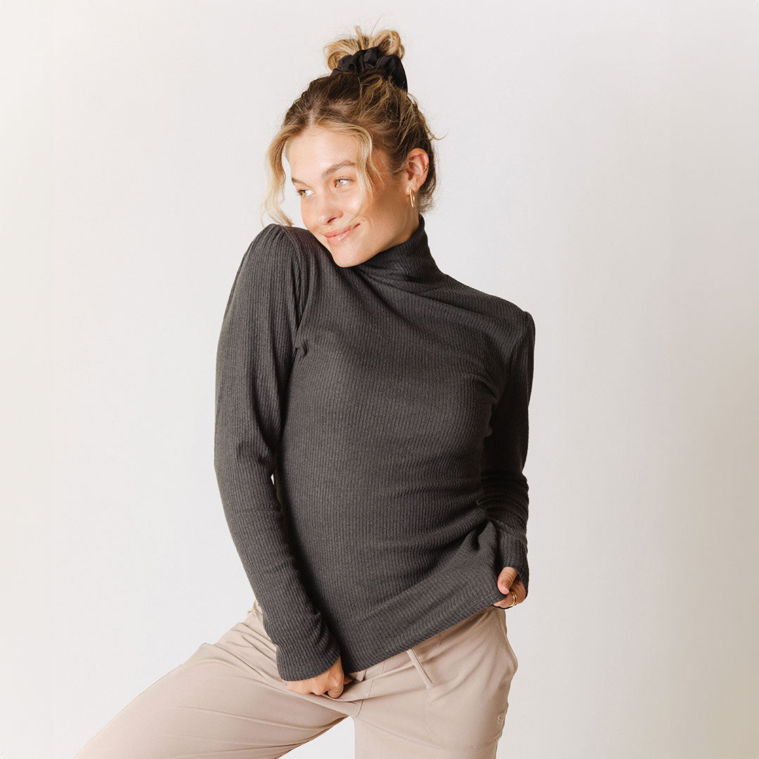 Sydney Turtleneck Sweater for Women - Soft Charcoal Knit Pullover, Winter Warm High Neck Top | Perfect for Office, Date Night & Casual Outfits