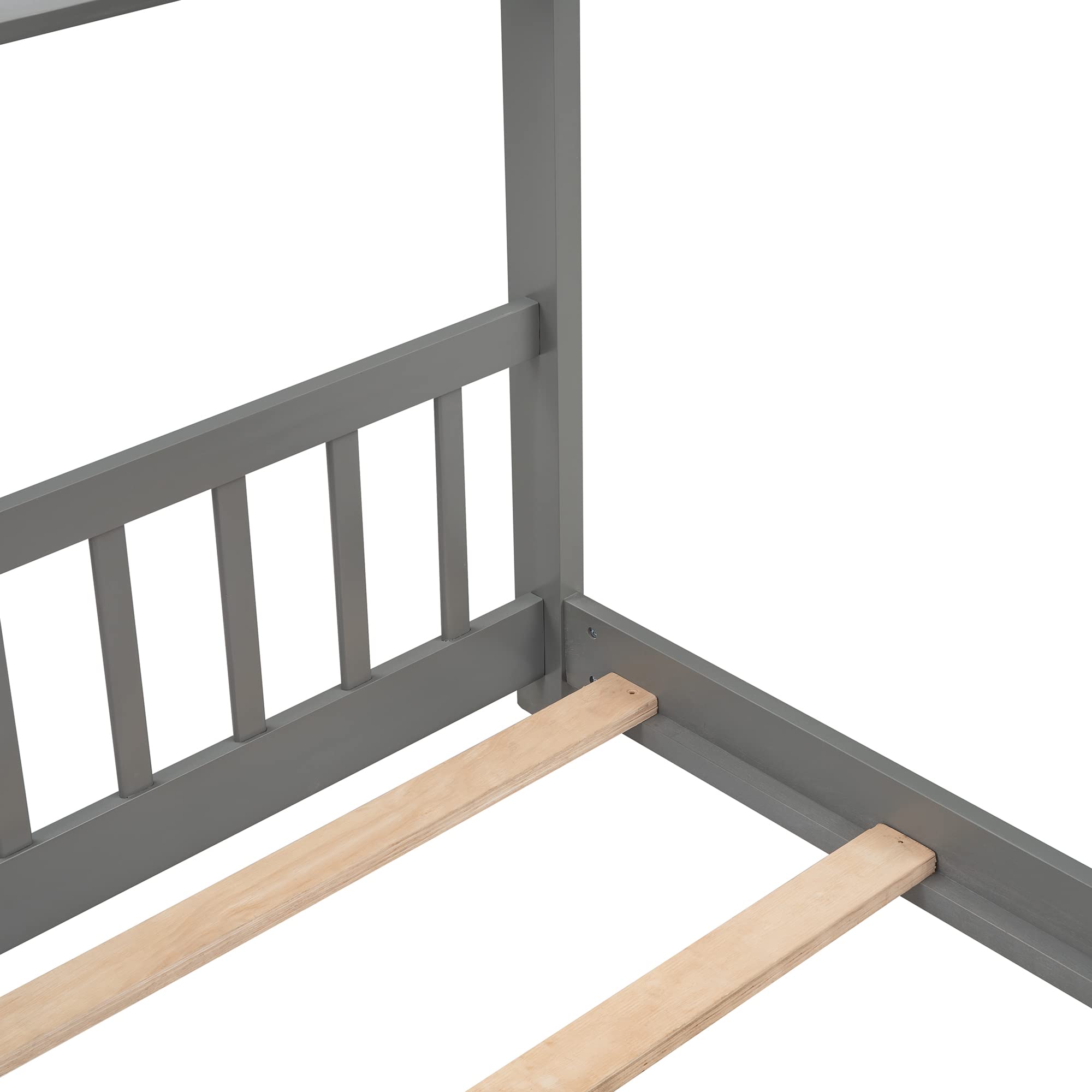 Harper & Bright Designs Full Size Wooden House Bed for Kids with Headboard & Footboard - Montessori Toddler Bed Frame, No Box Spring Needed (Full, Gray) - Perfect for Nursery, Bedroom & Playroom Decor