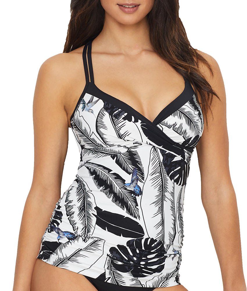 Seafolly Palm Beach Convertible Underwire Tankini Top for DD-Cups | Size 8DD | Black & White Floral Print | Swimwear for Beach Vacations & Poolside Relaxation