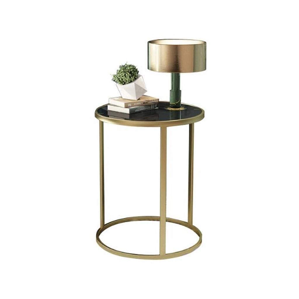 Modern Round End Table with Tempered Glass Top & Wrought Iron Base - 40/50cm Small Side Table for Living Room, Bedroom, Balcony | Perfect as Nightstand, Coffee Table, Sofa Table, Reading Nook or Tea Table