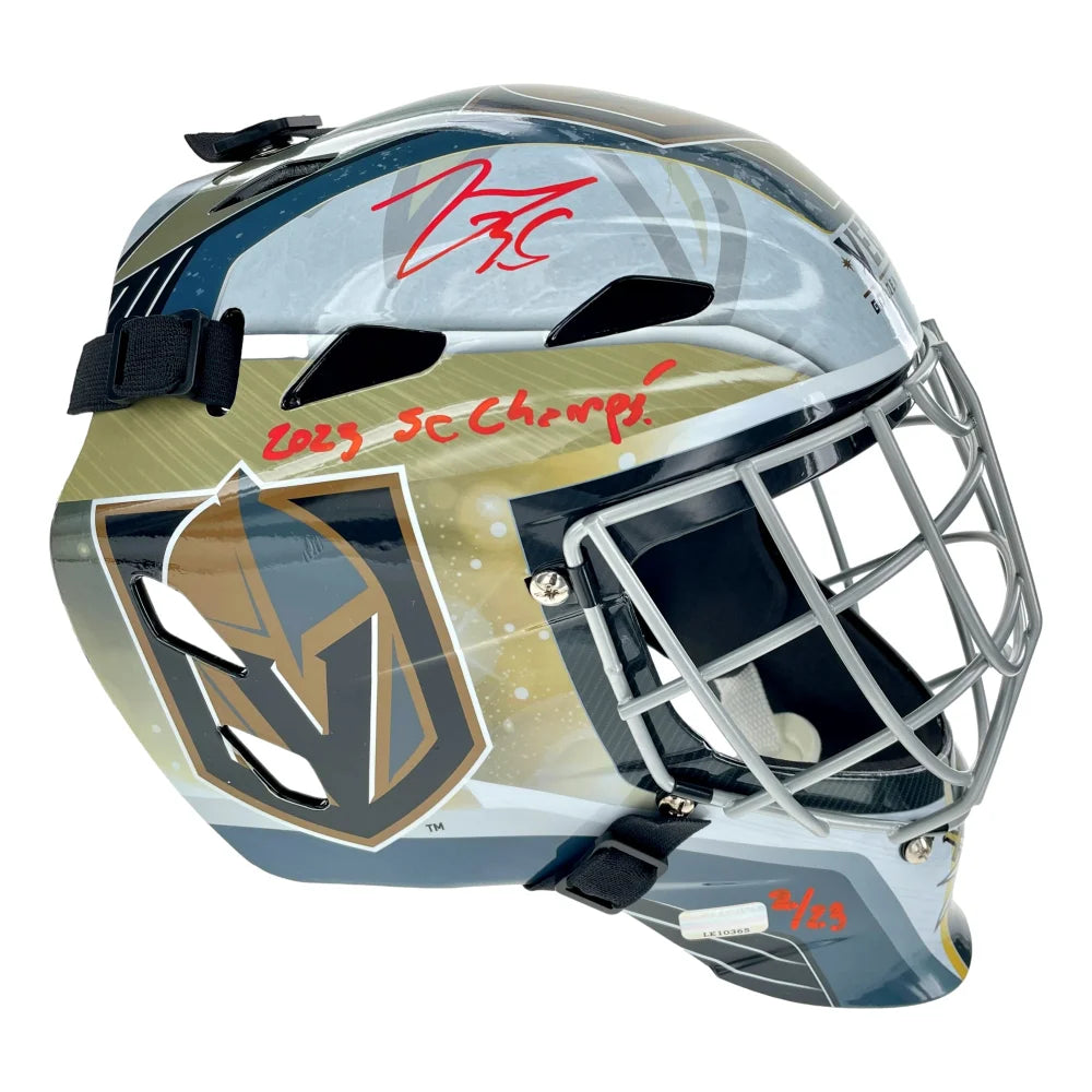 Logan Thompson Autographed Vegas Golden Knights Goalie Mask - Limited Edition #D/23 with IGM COA - Perfect for Hockey Fans, Collectors & Sports Memorabilia Displays