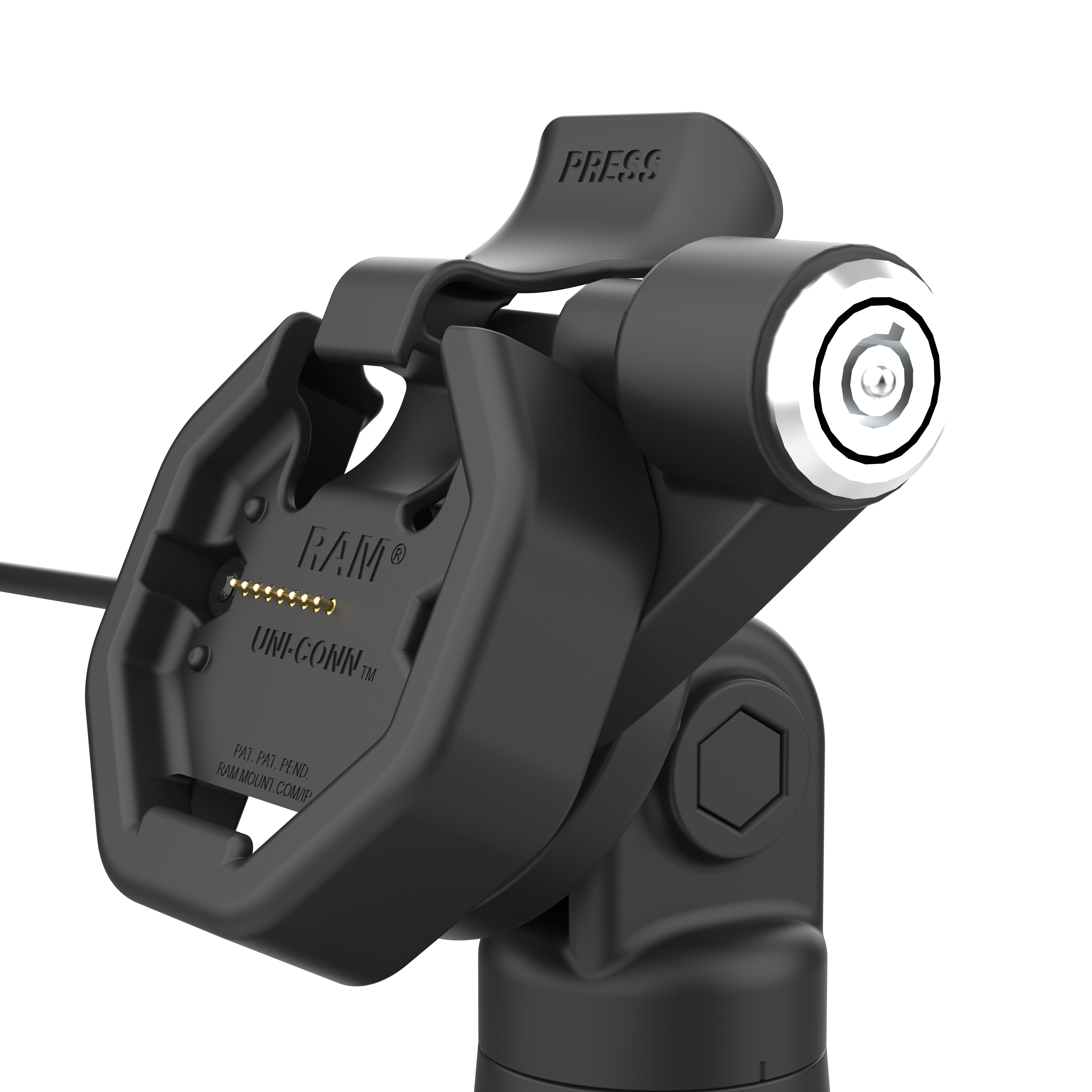 GDS® Uni Conn™ Powered Locking Tilt & Swivel Dock with PoE + Data (RAM GDS DOCKLR D14 U3E 2A) - Secure Computer Mount for Office & Industrial Workstations