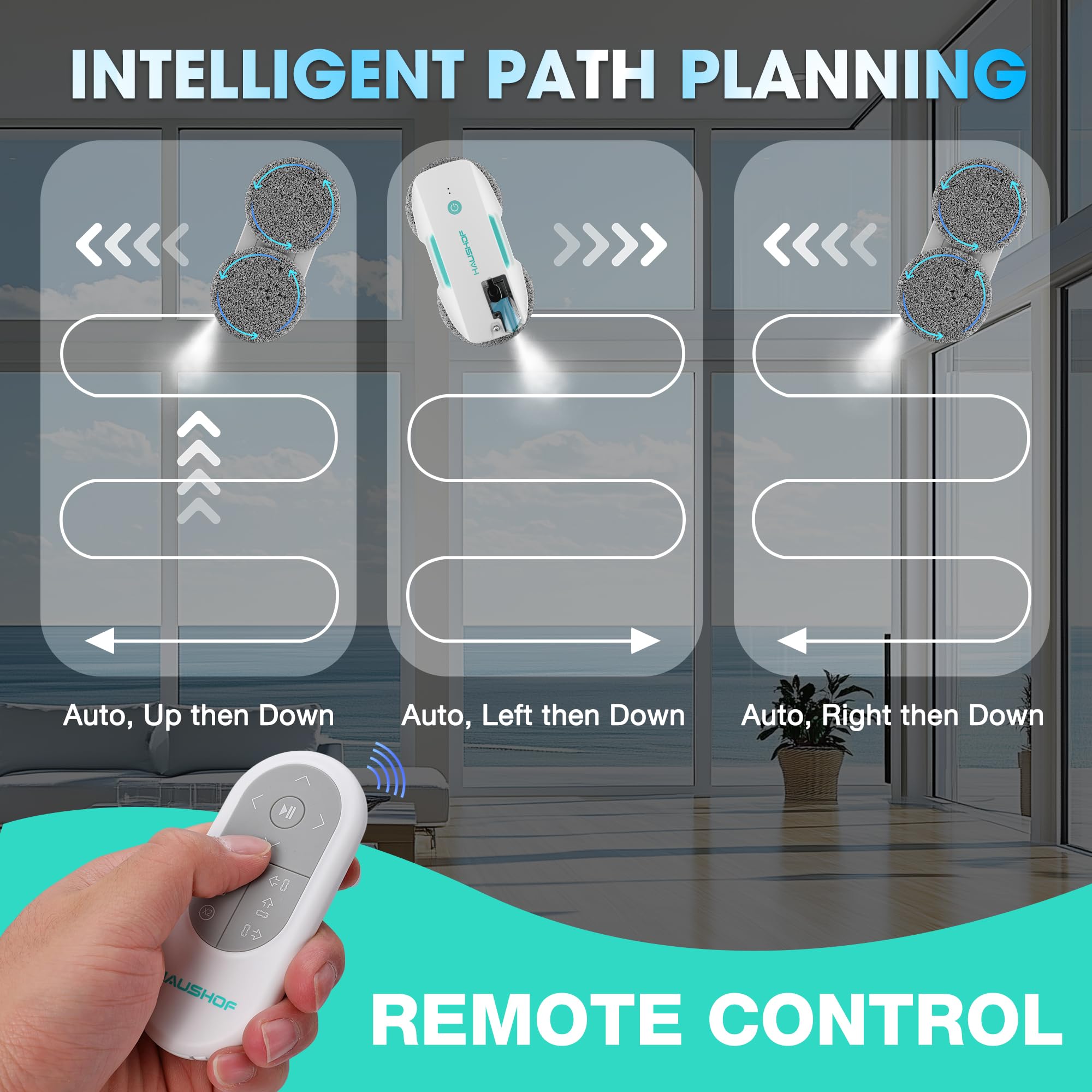 HAUSHOF Robot Window Cleaner with 3800Pa Strong Suction, Auto Water Spray System, Smart AI Path Planning & Edge Detection, Remote Control for High-Rise Windows & Glass Doors - Perfect for Home, Office, and Skyscraper Window Cleaning