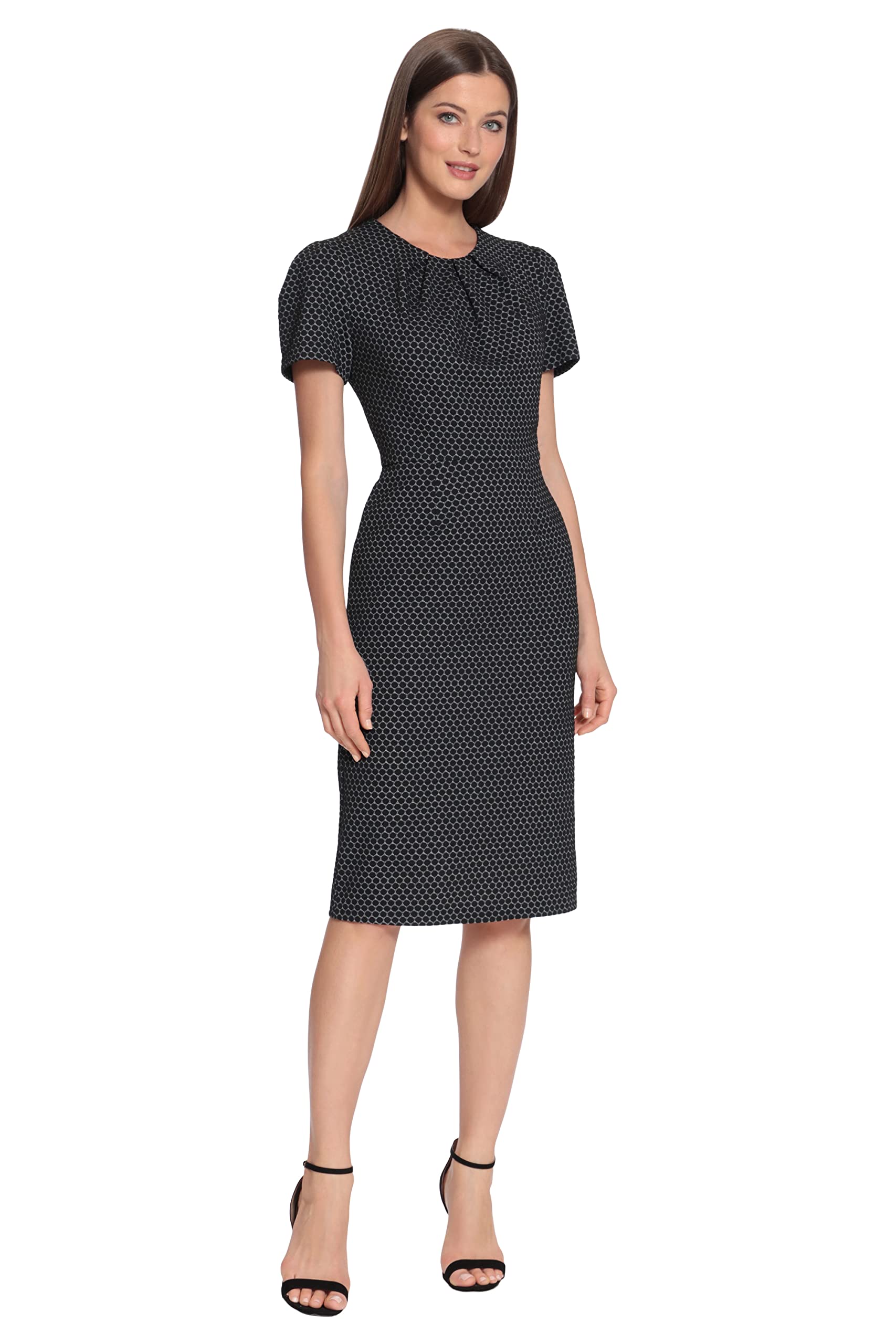 Maggy London Women's Tucked Jewel Neck Sheath Dress - Professional Office Work Dress for Women - Perfect for Business Meetings, Corporate Events & Career Wear