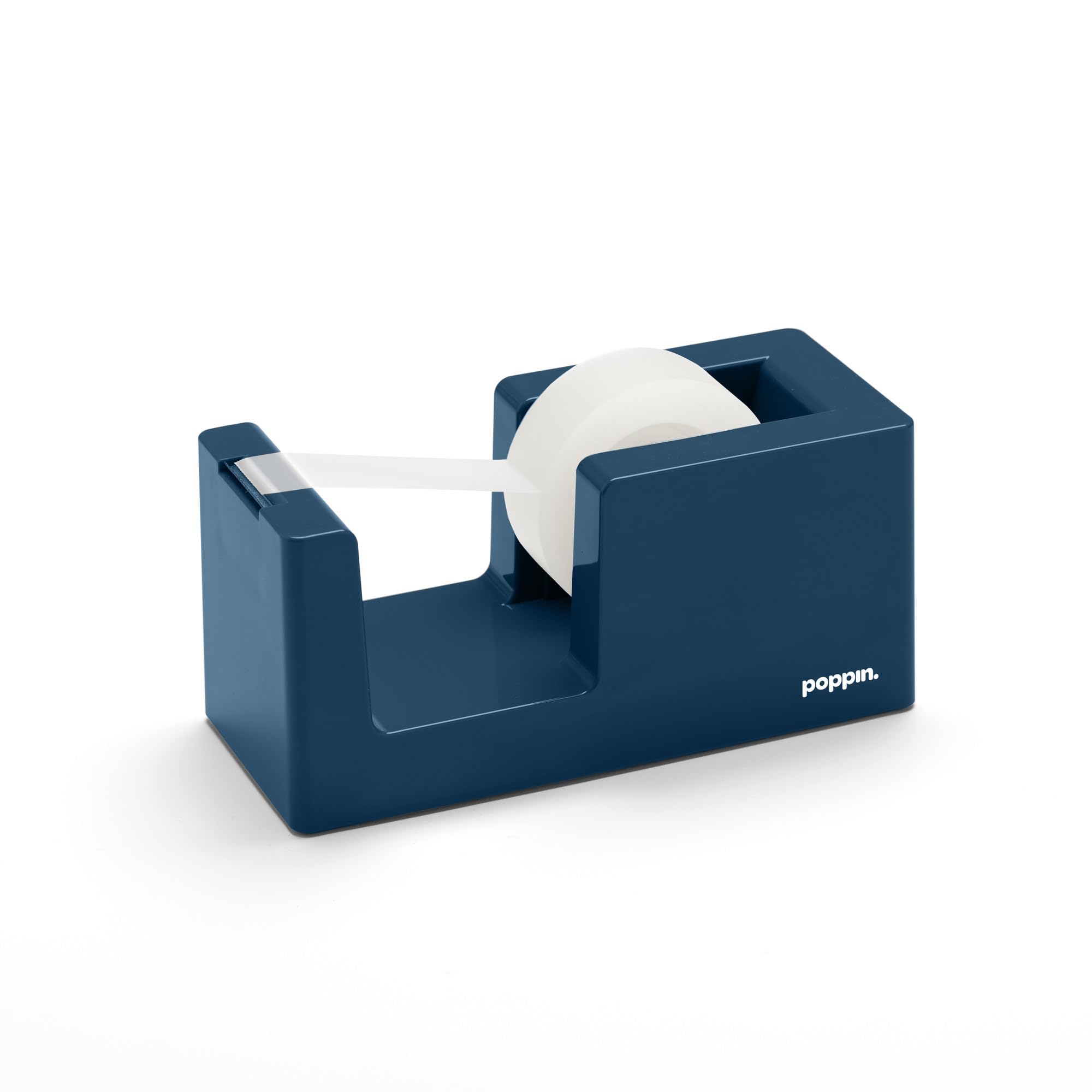 Poppin Desk Tape Dispenser - Non-Skid Weighted Base with Included Tape Roll (White) | Stylish Office Organizer for Home & Workspace