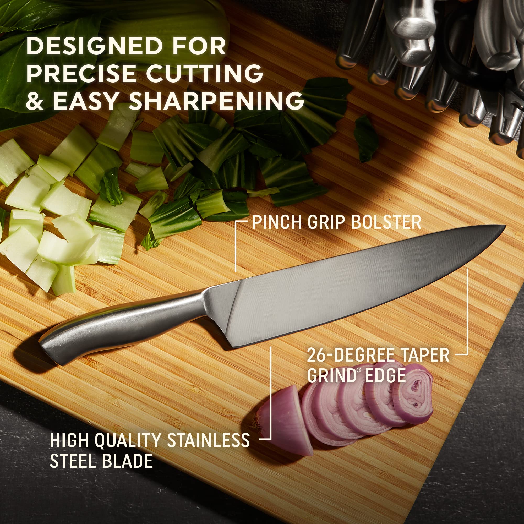 Chicago Cutlery Insignia 18-Piece Stainless Steel Professional Knife Block Set with Built-In Sharpener - Ergonomic Handles, Chef Knives & Scissors with Bottle Opener - Perfect for Home Kitchens, Restaurant Use & Gift Giving