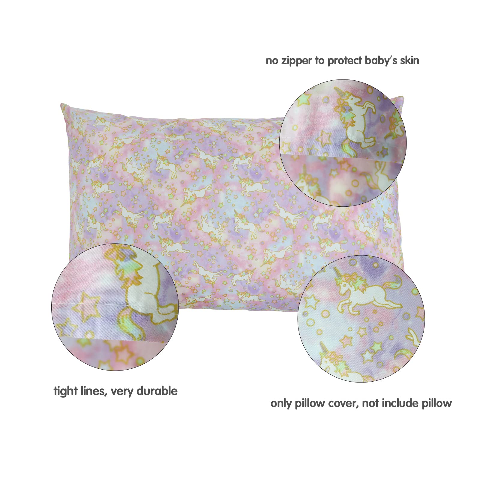 Pink Rainbow Unicorn Pillowcases - 2 Pack Soft Breathable Cotton Toddler Pillow Covers with Envelope Closure, Standard 20x30 Inch - Perfect for Kids Bedroom, Nursery Decor & Travel Accessories