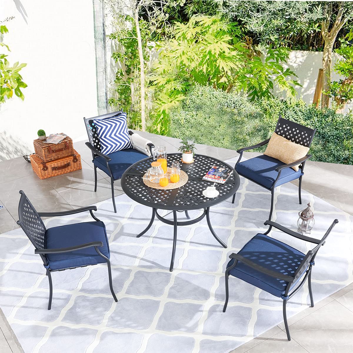Romayard 42 Inch Round Outdoor Dining Table - Powder-Coated Steel Patio Bistro Table with 2.1