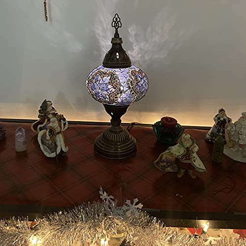 Mozaist Turkish Mosaic Table Lamp - Antique Moroccan Decorative Glass Tiffany Style Bedside Lamp with Stained Glass Shade, E12 Socket & US Plug | Perfect for Bohemian Home Decor, Bedroom Nightstand, Living Room Accent Lighting