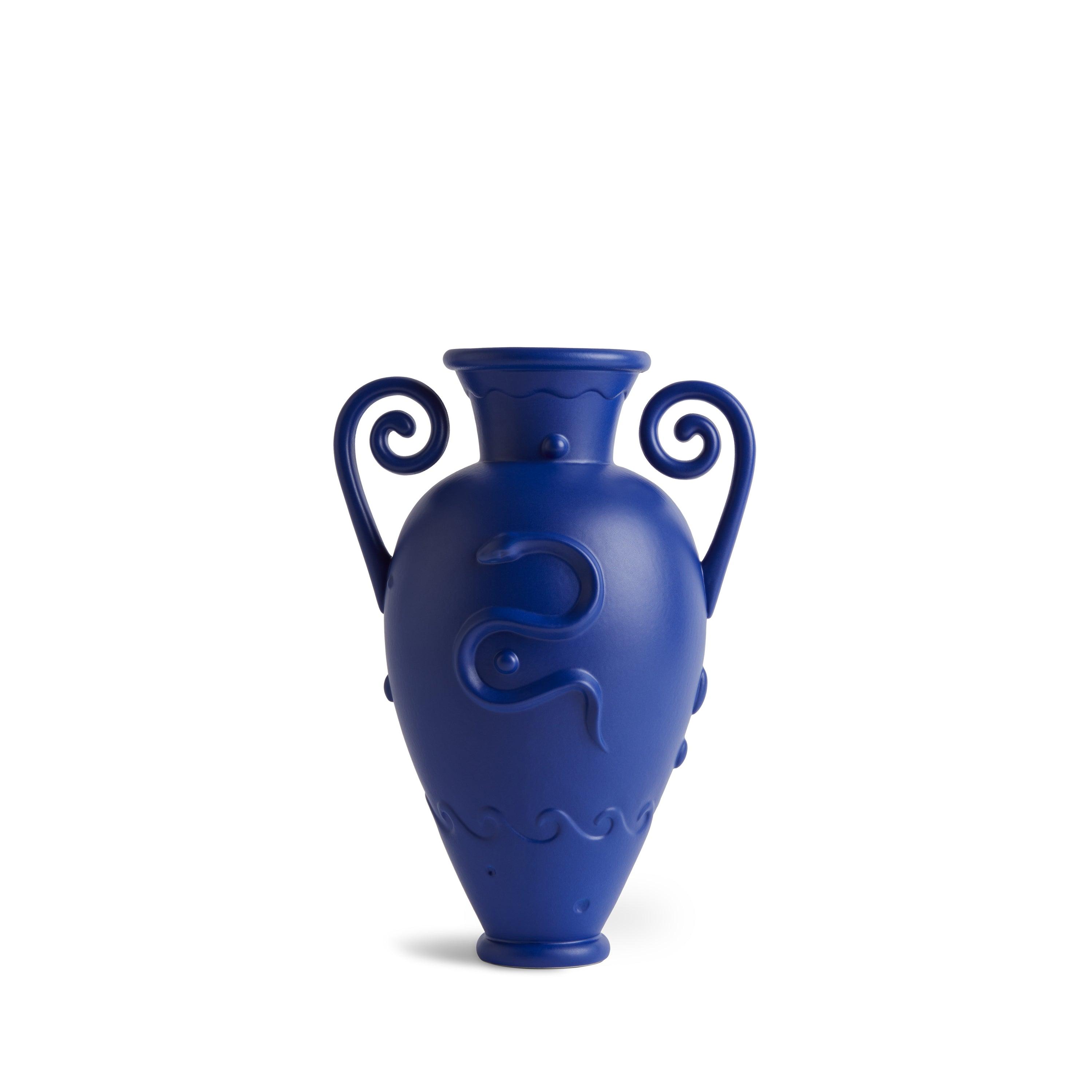 Pantheon Orpheus Amphora Vase - Handcrafted Blue Greek Ceramic Vase for Home Decor, Wedding Centerpiece & Mediterranean Style Interior Design