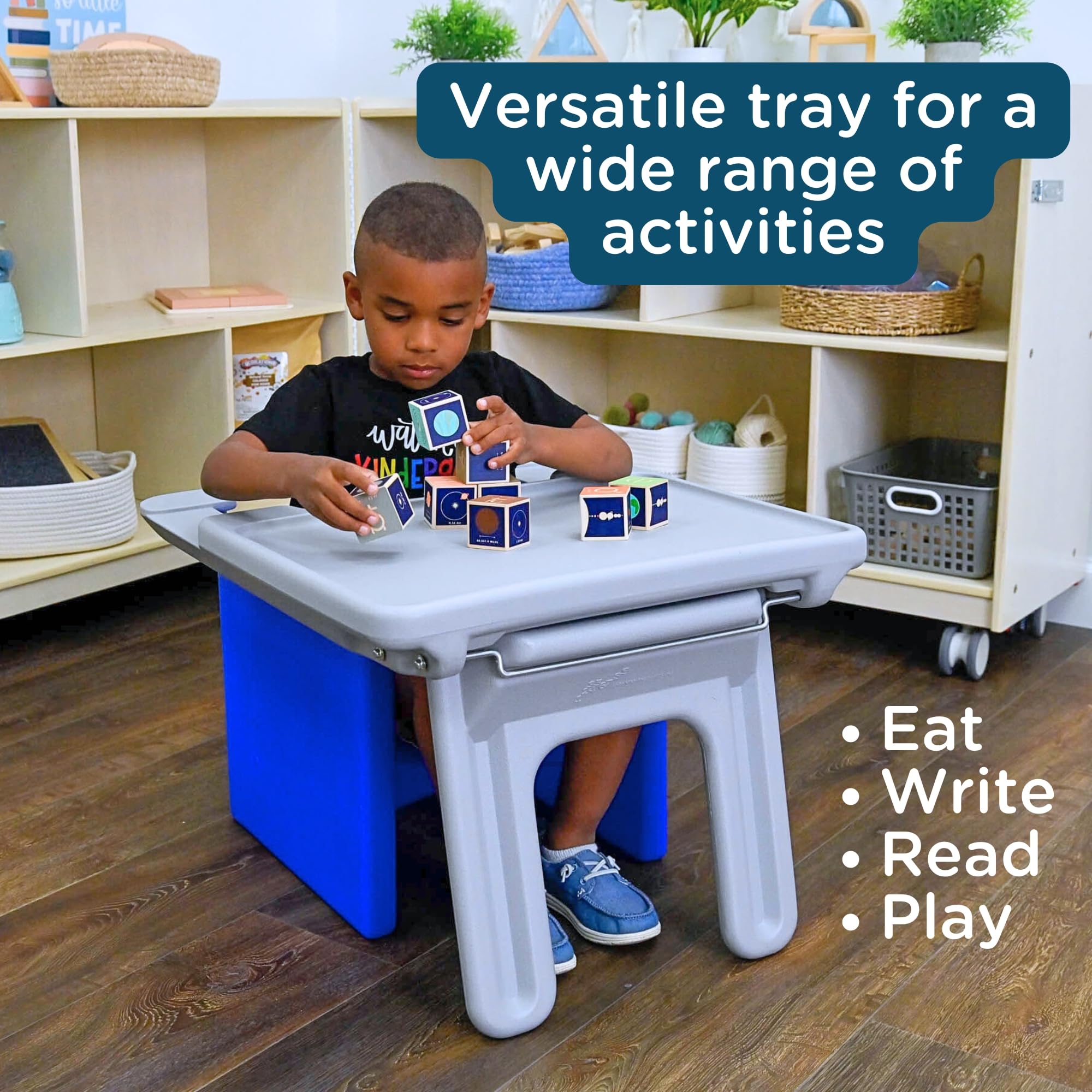Children's Factory Edutray Kids Desk - Convertible Cube Chair to Desk, Space-Saving Toddler Study Table for Homeschool & Classroom - Gray | Perfect for Small Spaces & Early Learning Activities