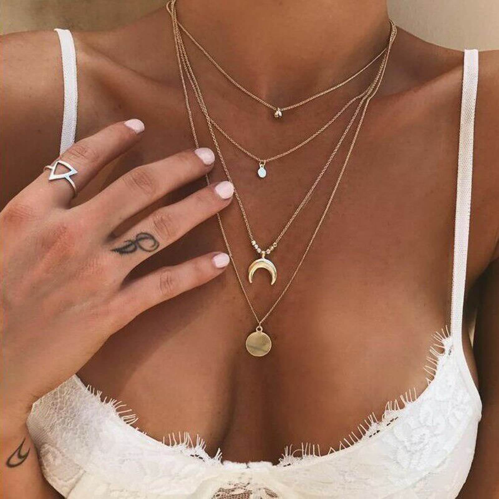 Stylish Moon Pendant Layered Necklace for Women - Boho Gold Chain Jewelry, One Size | Perfect for Casual Outfits, Date Nights & Festival Fashion