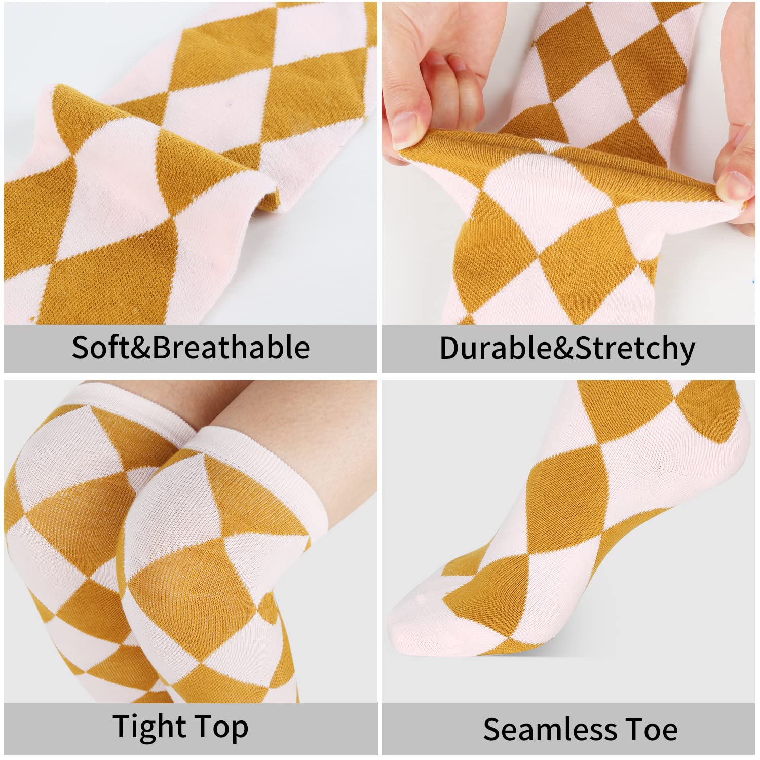 Benefeet Women's Thigh High Argyle Socks - Fun Striped Over Knee Stockings for Party & Cosplay