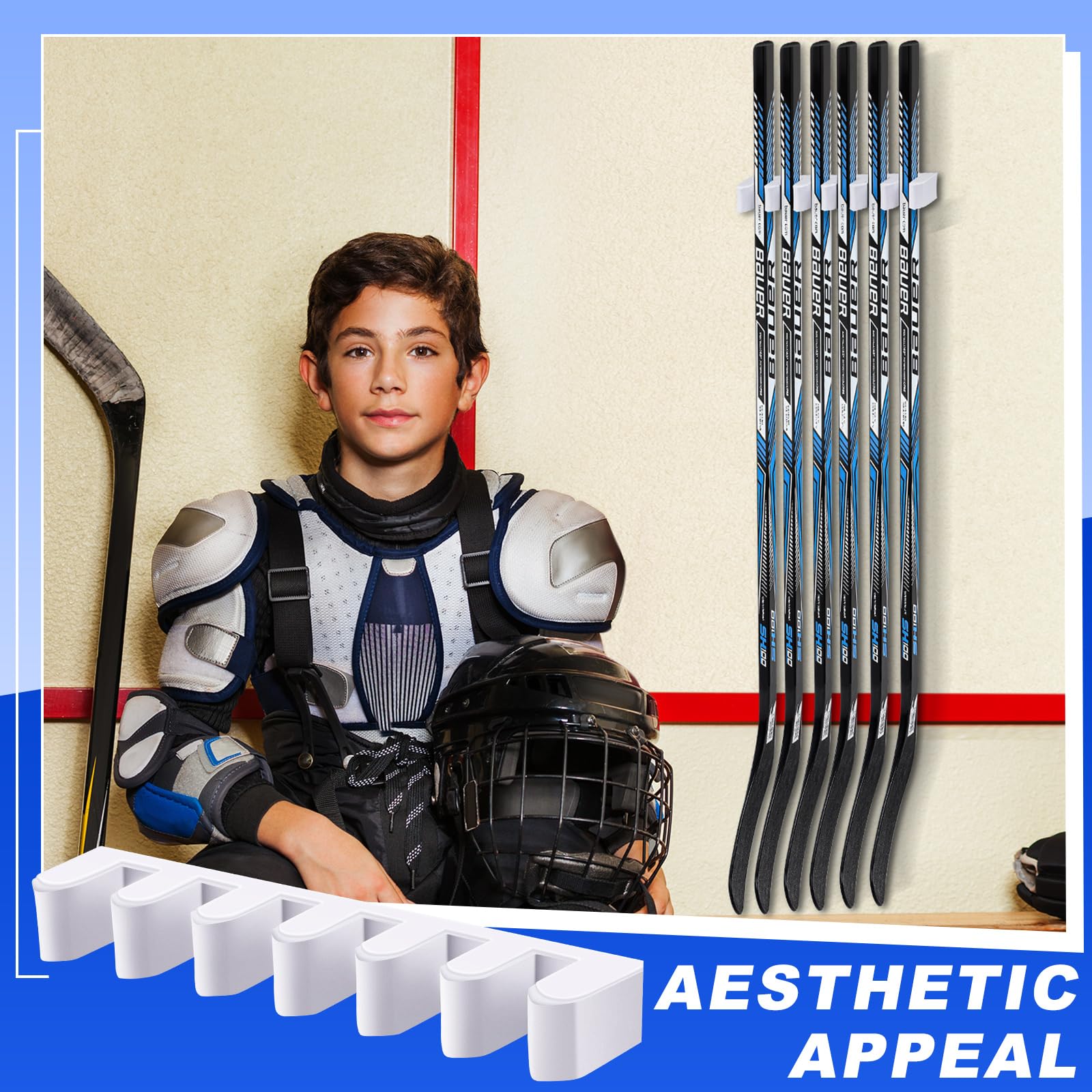 Yousoontic Hockey Stick Wall Mount Organizer - Holds 1, 2, 3, 4 or 6 Ice Hockey Sticks - Space Saving Storage Solution for Home, Office & Garage - Perfect for Hockey Players & Sports Enthusiasts