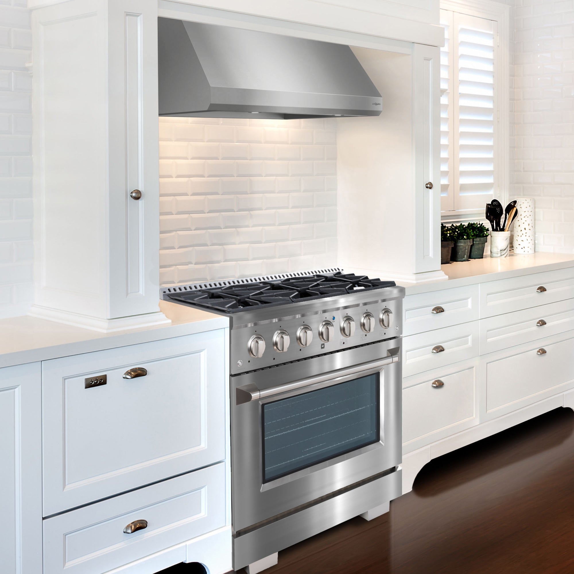 Ancona 36-Inch 5.2 cu. ft. Stainless Steel Gas Range with 6 Burners & Convection Oven - Perfect for Home Kitchens, Restaurants, and Catering Businesses