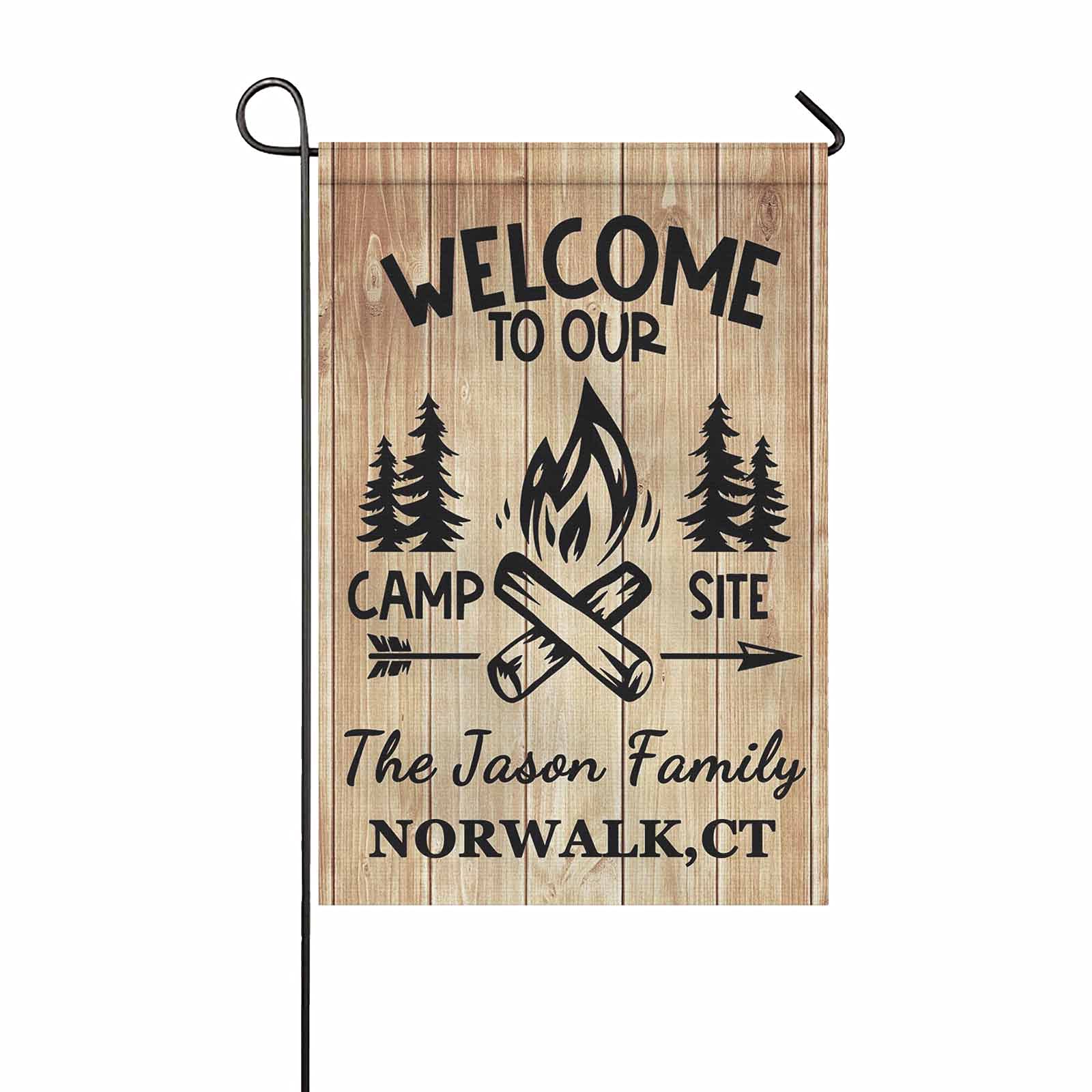 Custom Personalized Camping Camper Garden Flag - Double Sided 12x18 Inch Wood Welcome Yard Banner for Outdoor Decor | Perfect for RV Sites, Backyard Decorations & Seasonal Home Displays