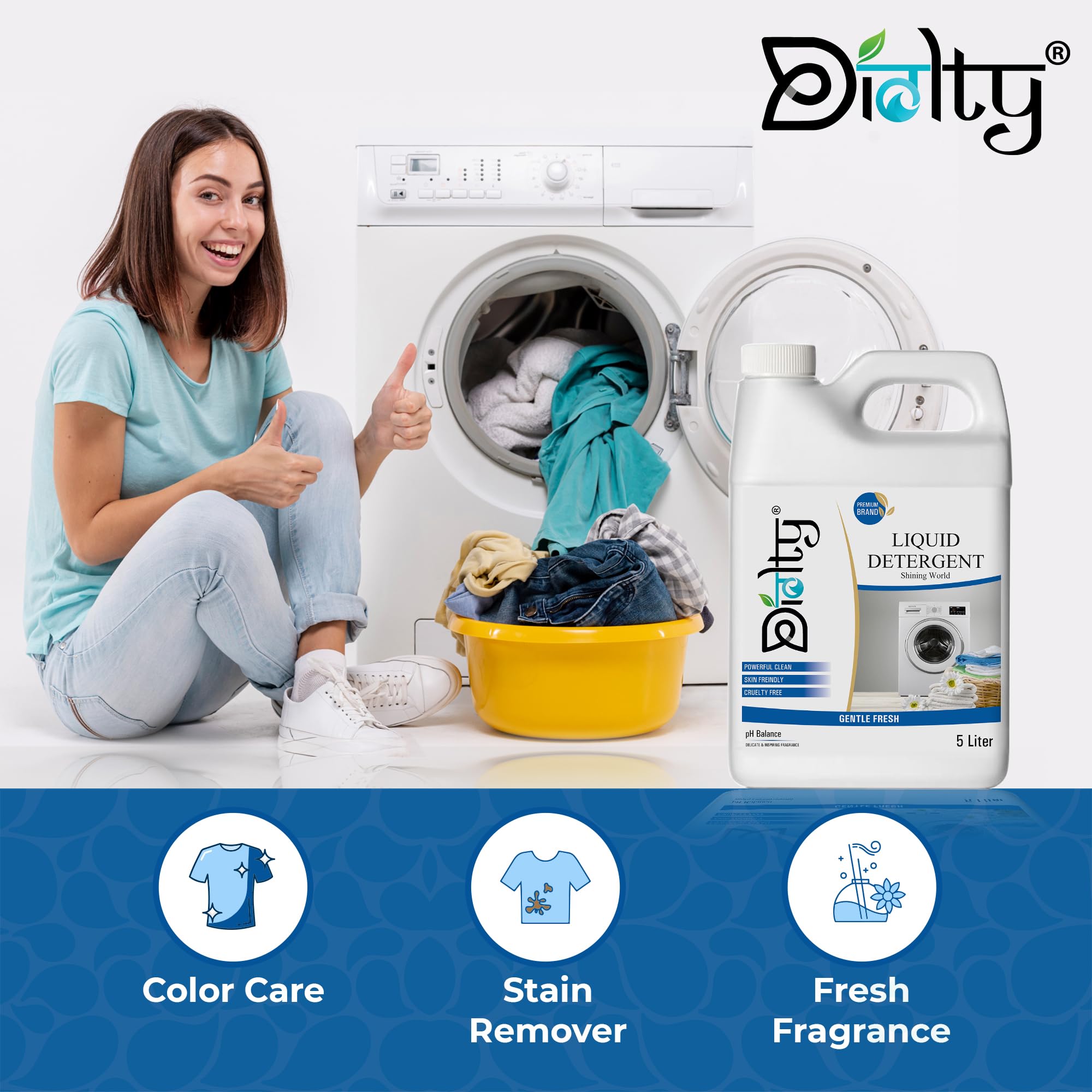Diolty Liquid Laundry Detergent - 5L Eco-Friendly, Biodegradable & Non-Toxic for Top Load & Front Load Washing Machines | Fresh Scent | Perfect for Families, College Dorms & RV Travel