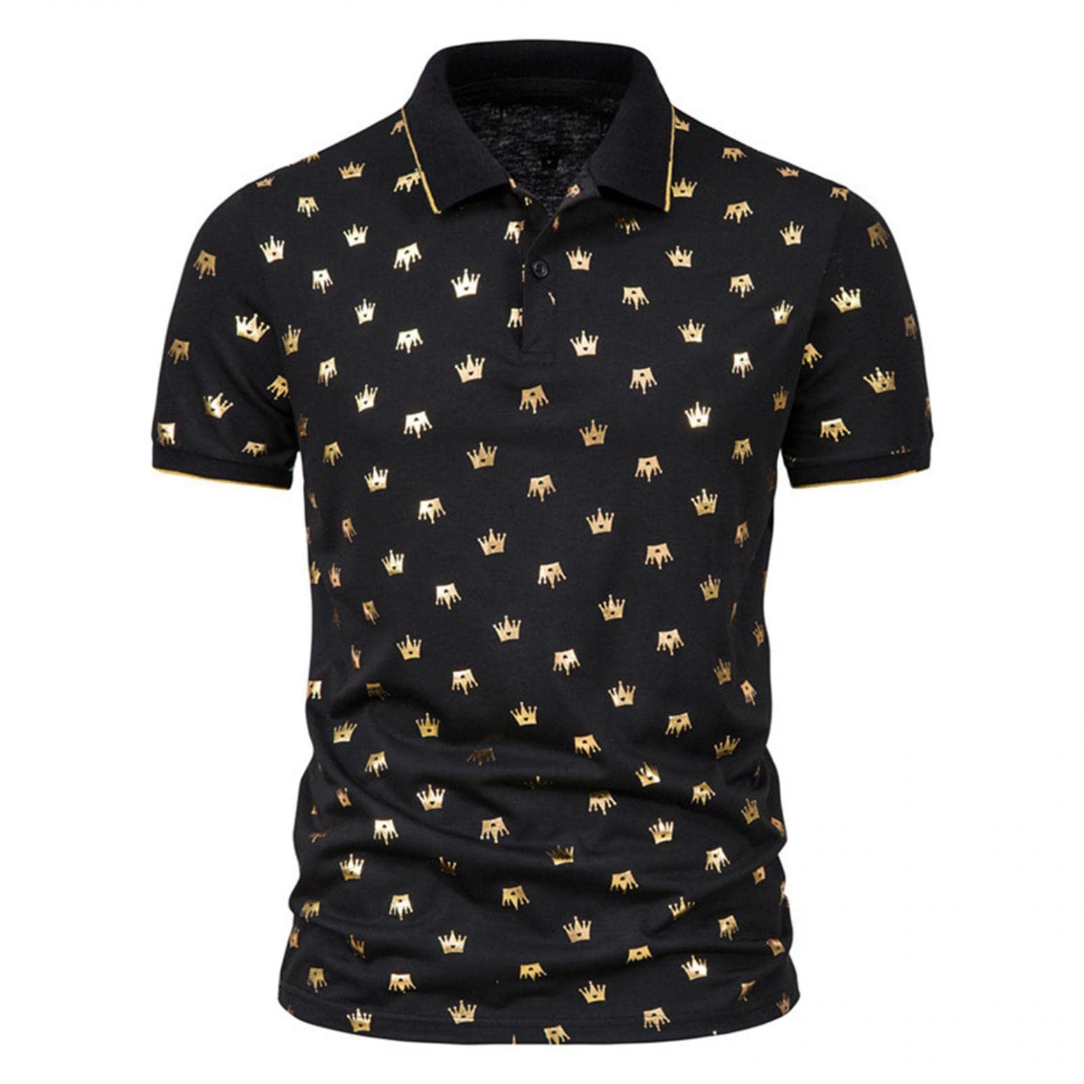 TOWMUS Men's Stylish Short Sleeve Polo Shirts with Crown Print & Drop Cut Collar - Breathable Casual Shirt for Work, Golf, and Everyday Wear