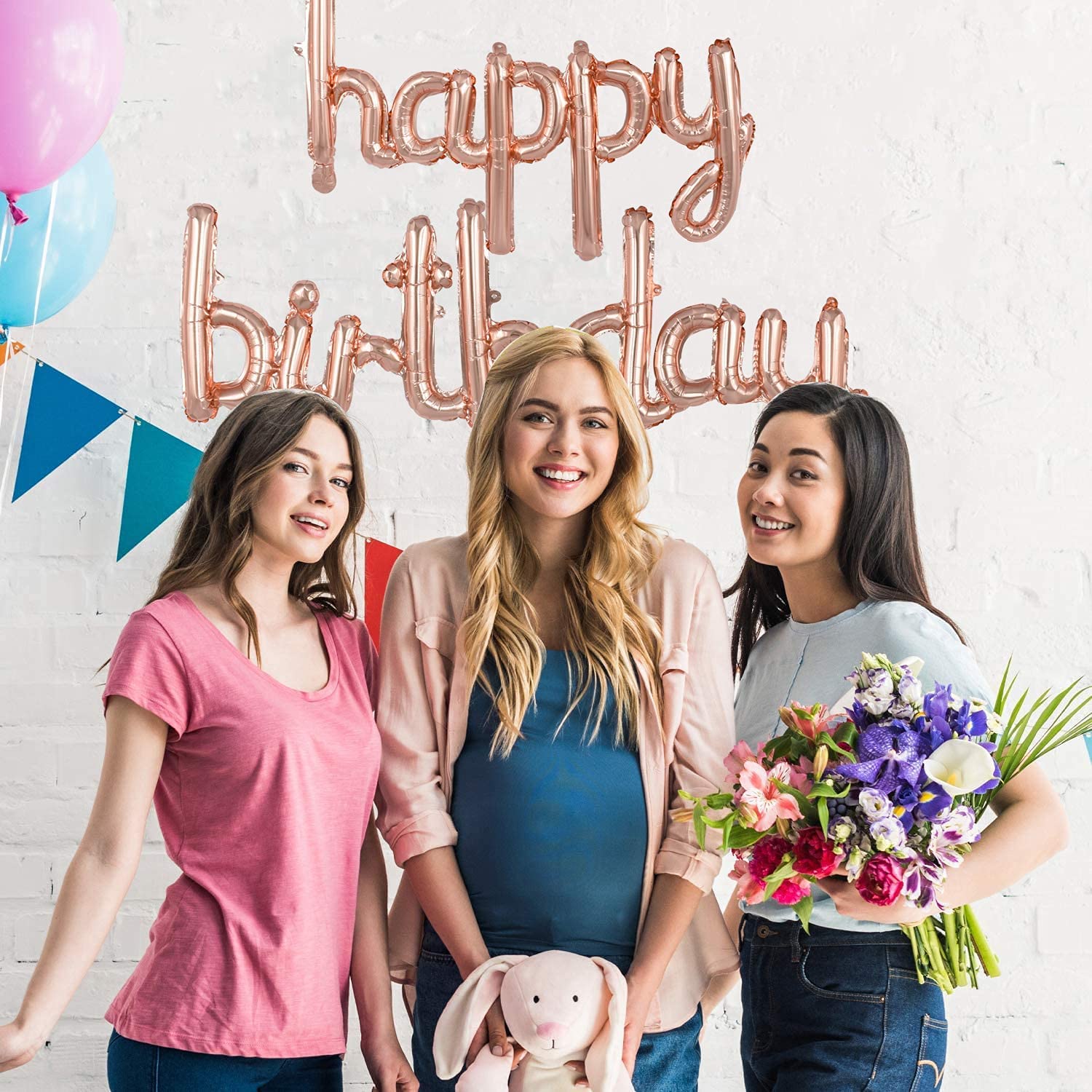 16 Inch Happy Birthday Mylar Foil Letter Balloons Banner - Reusable Eco-Friendly Party Decor for Kids, Boys, Girls & Adults (Rose Gold) | Perfect for Birthday Celebrations, Baby Showers & Anniversary Parties