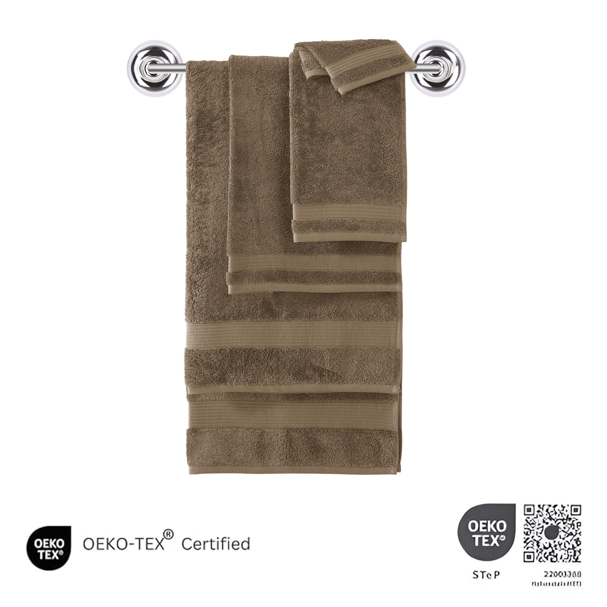Premium 12-Piece Turkish Cotton Towel Set - 100% Organic, Quick-Drying & Ultra Absorbent Bath, Hand & Washcloth Towels for Spa, Beach & Luxury Bathroom Use (Deep Taupe)