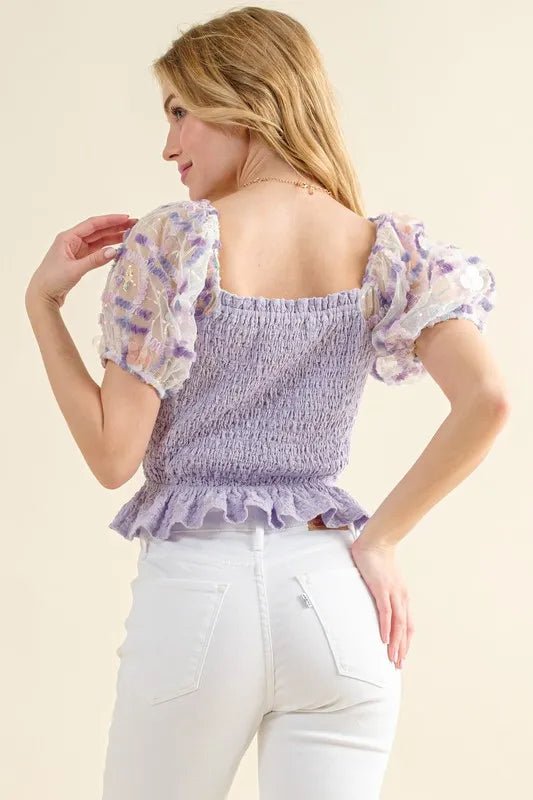 Stylish Women's Embellished Smocked Sleeve Top - Perfect for Casual Outings & Summer Dresses