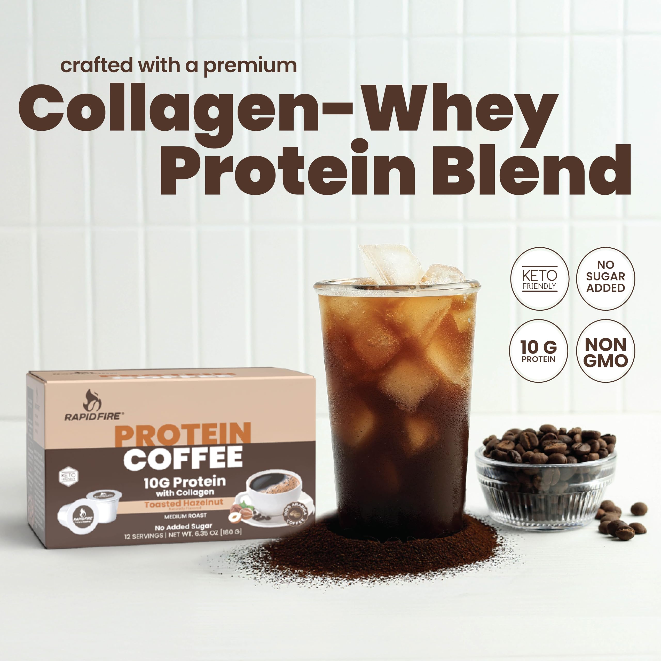 Keto-Friendly Protein Coffee with Toasted Hazelnut Flavor - 10g Protein, Collagen, Vitamins & Minerals (12 K-Cup Servings) | May Boost Metabolism & Increase Energy | Perfect for Morning Routine, Workout Recovery & Low-Carb Diet