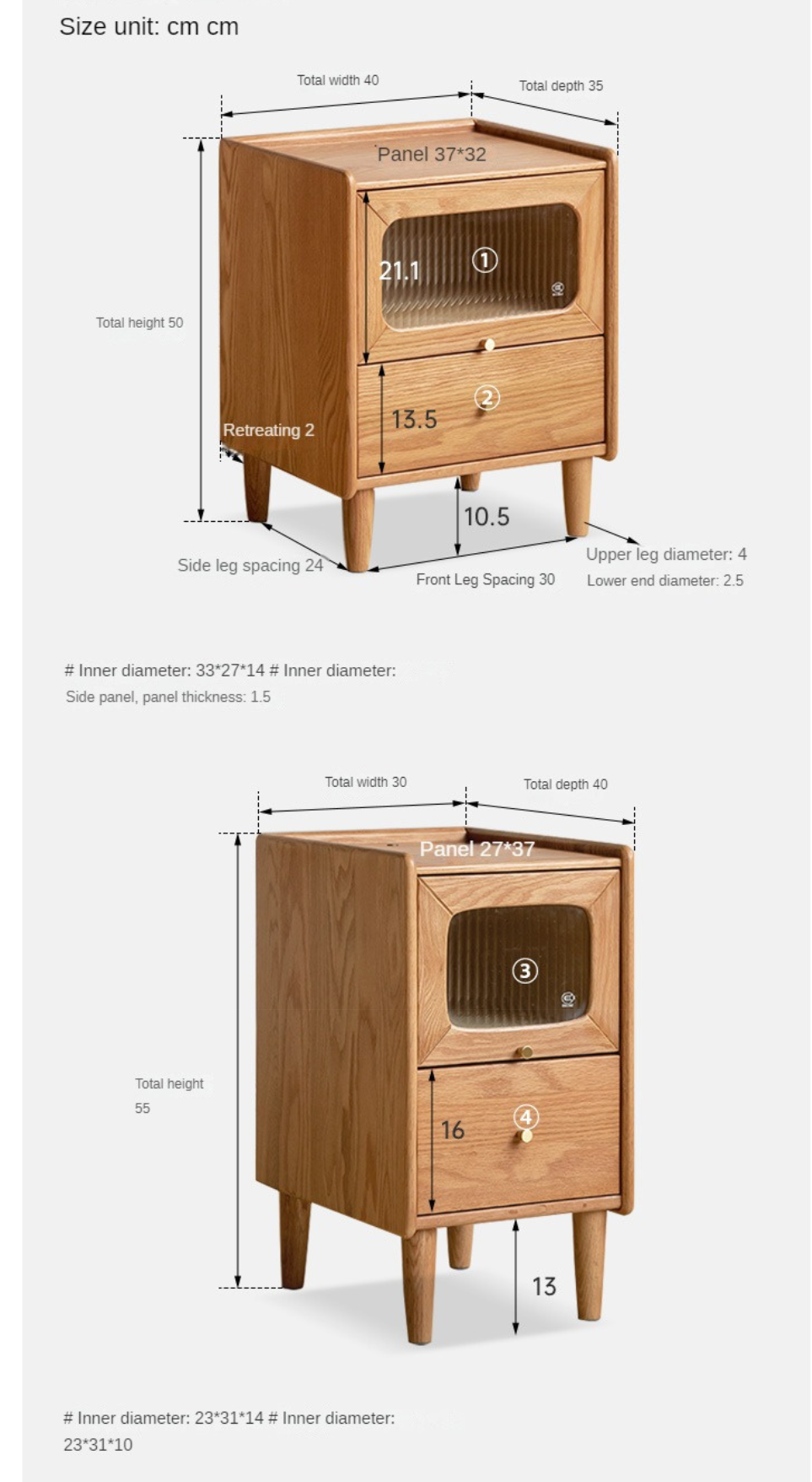 Solid Oak Wood Nightstand with Built-in LED Light - Modern Bedside Table for Bedroom, Living Room, or Office