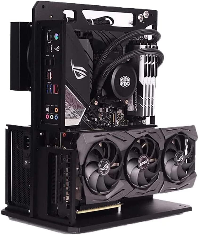 Aluminum Open Air PC Test Bench Case - Compatible with ATX, Micro-ATX & Mini-ITX Motherboards - Vertical Computer Chassis for Enhanced Cooling - Black Personalized Design for Gaming Rigs & Workstations