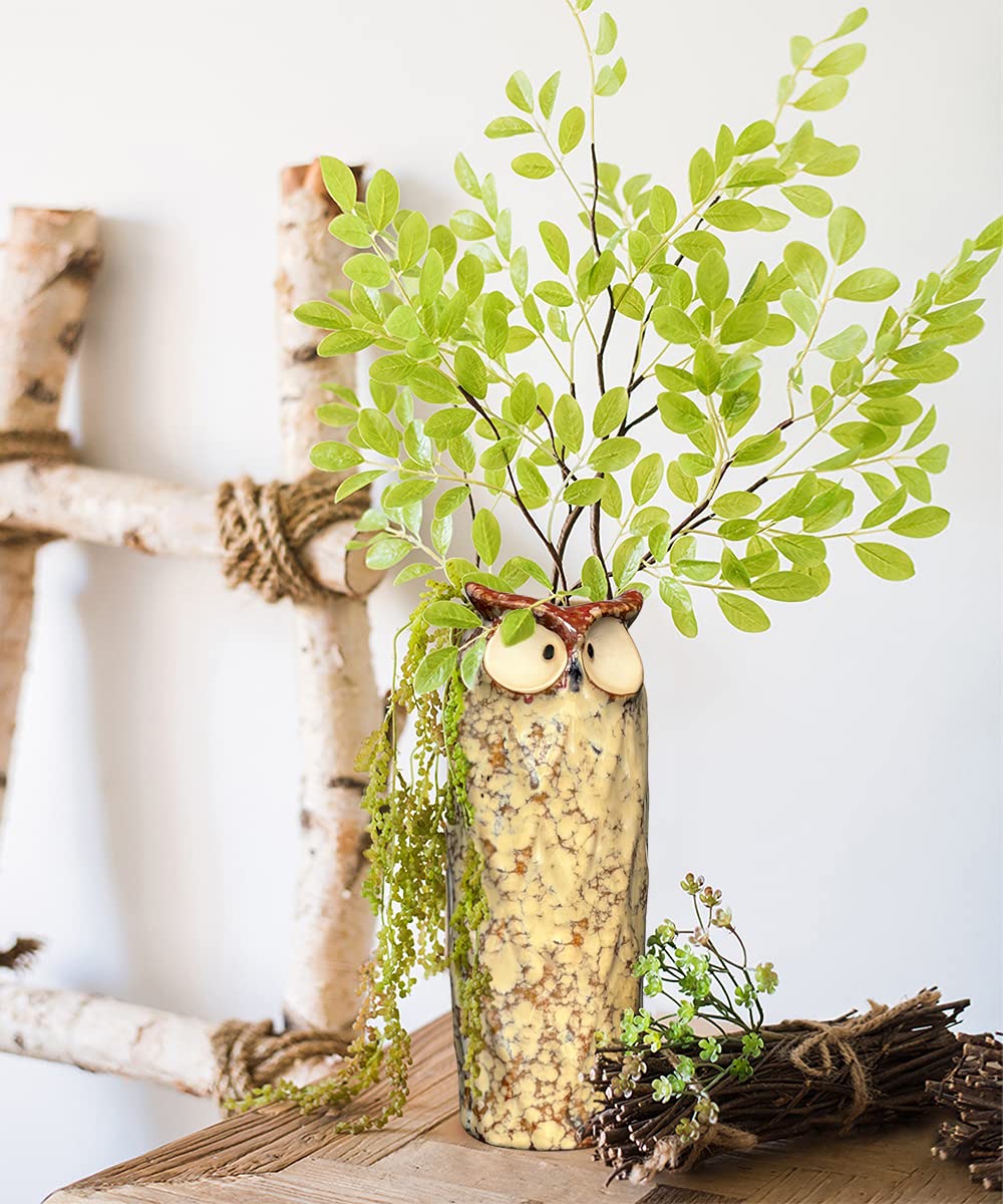 GeLive 9 Inch Owl Ceramic Vase - Farmhouse Flower Vase & Retro Owl Planter for Succulents, Bud Cuttings, Hydroponic Plants - Indoor Outdoor Home Decor, Cute Animal Cartoon Gift for Living Room, Bedroom, Office, Wedding Centerpiece