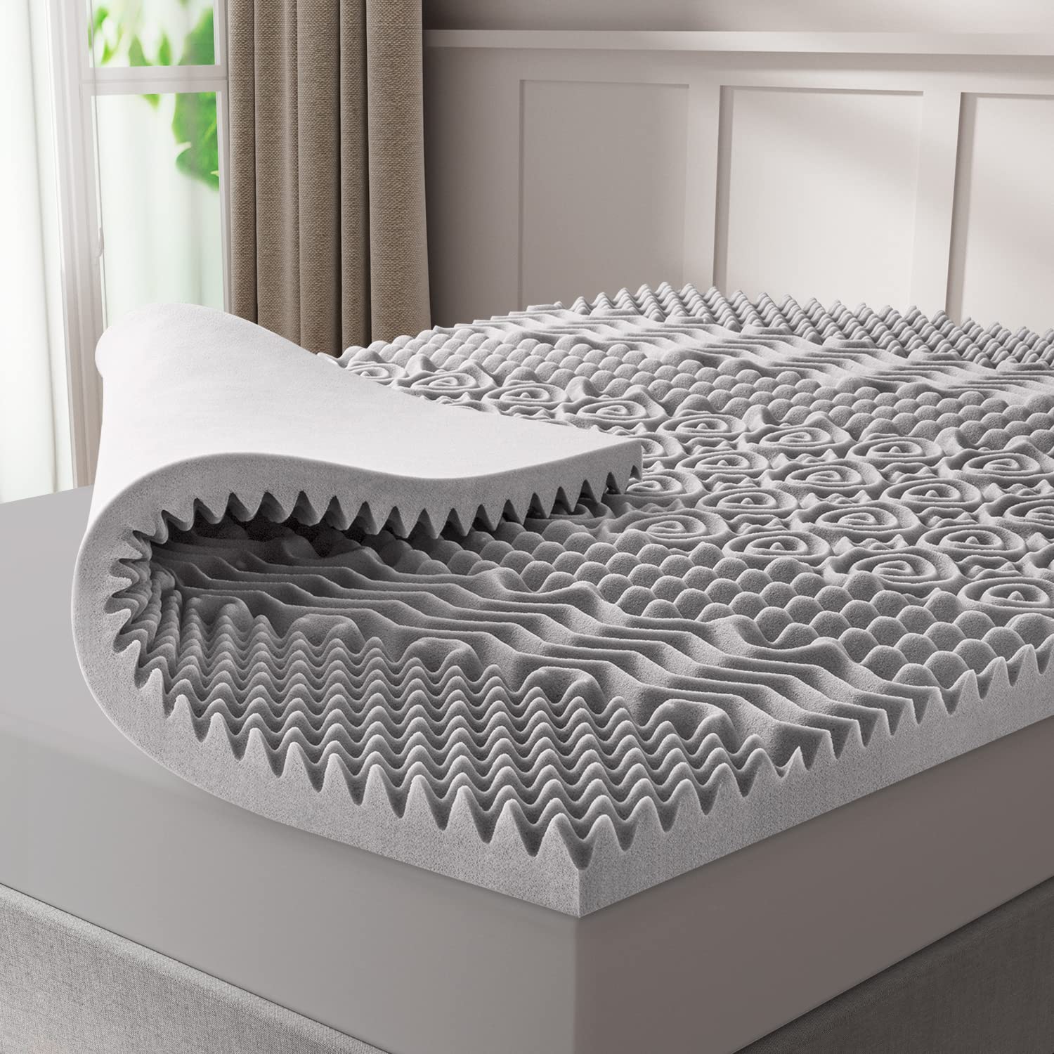 UniPon 3 Inch Egg Crate Memory Foam Mattress Topper - Charcoal Infused, 7-Zone Support, CertiPUR-US Certified for Twin Size - Perfect for Back Pain Relief & Pressure Point Support in Bedrooms, Guest Rooms & Dormitories