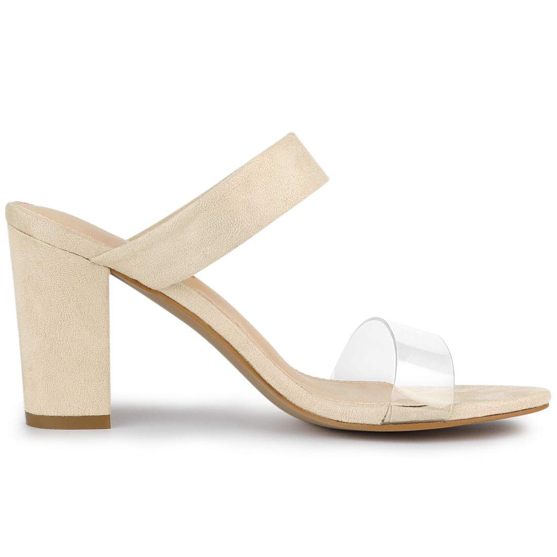 Allegra K Women's Block Heel Slide Sandals with Dual Clear Straps - Comfortable Summer Dress Shoes for Weddings, Parties & Office Wear