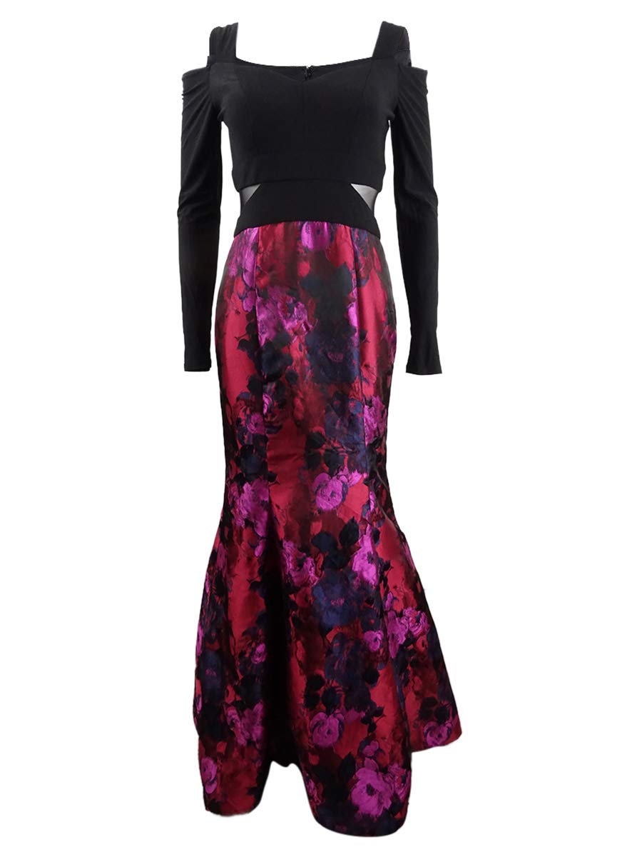 Avery G Women's Cold-Shoulder Brocade Mermaid Gown - Elegant Formal Dress for Prom, Evening Party & Special Occasions (Size 4, Black/Pink)