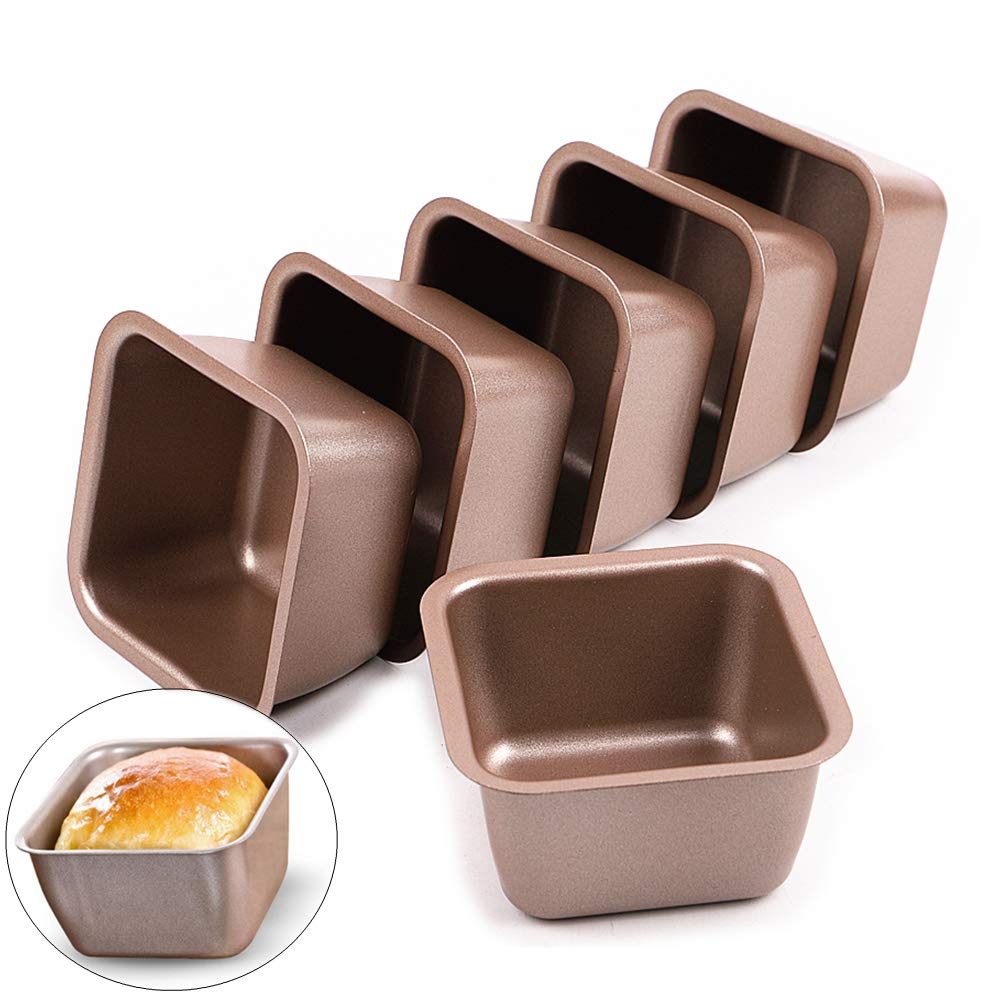 6-Piece Mini Square Nonstick Carbon Steel Cake Molds - Golden Baking Pans for Loaf, Cheese, Tart & Jelly - Perfect for DIY Baking, Home Kitchens & Professional Bakeries