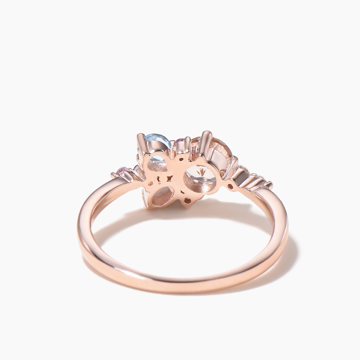 Natural Morganite & Aquamarine Cluster Wedding Ring - Round Opal Mixed Cut Engagement Ring for Women - Perfect for Bridal, Anniversary & Special Occasions