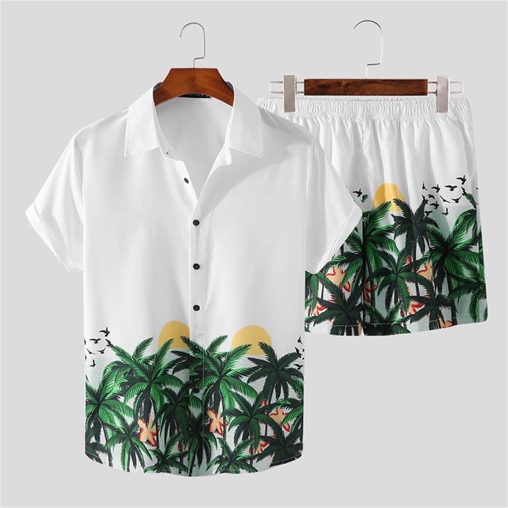 Men's Summer Casual Two-Piece Outfit - Loose Fit Printed Short Sleeve T-Shirt & Beach Shorts Set for Outdoor, Vacation, and Home Wear (Color: A, Size: XXL) - Perfect for Beach Parties, Poolside Relaxation, and Summer Travel