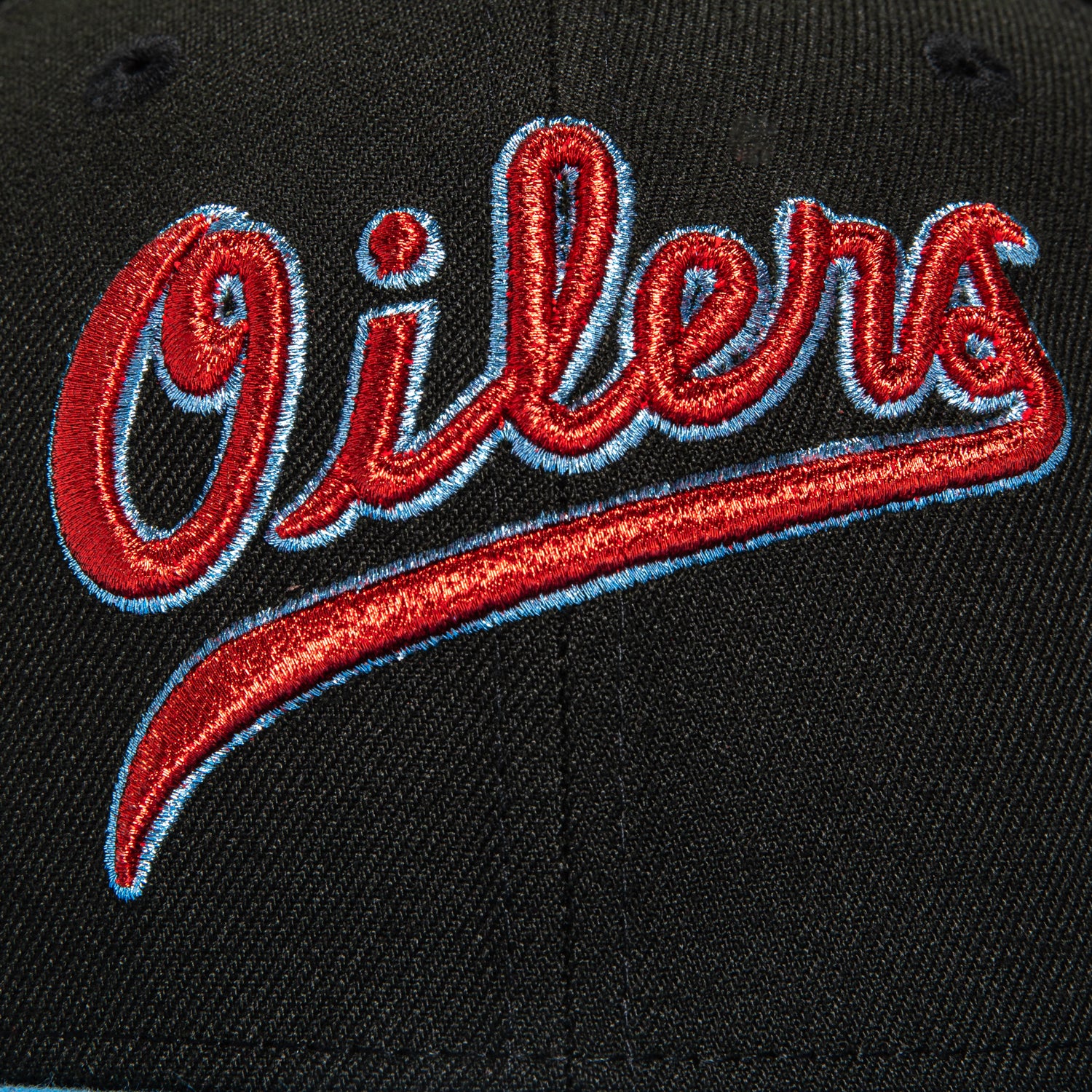 New Era 59Fifty MLB Baseball Cap - Tulsa Drillers Oilers Logo Patch Script Snapback Hat in Black & Light Blue | Adjustable Fit for Men & Women | Perfect for Baseball Games, Streetwear & Casual Outfits